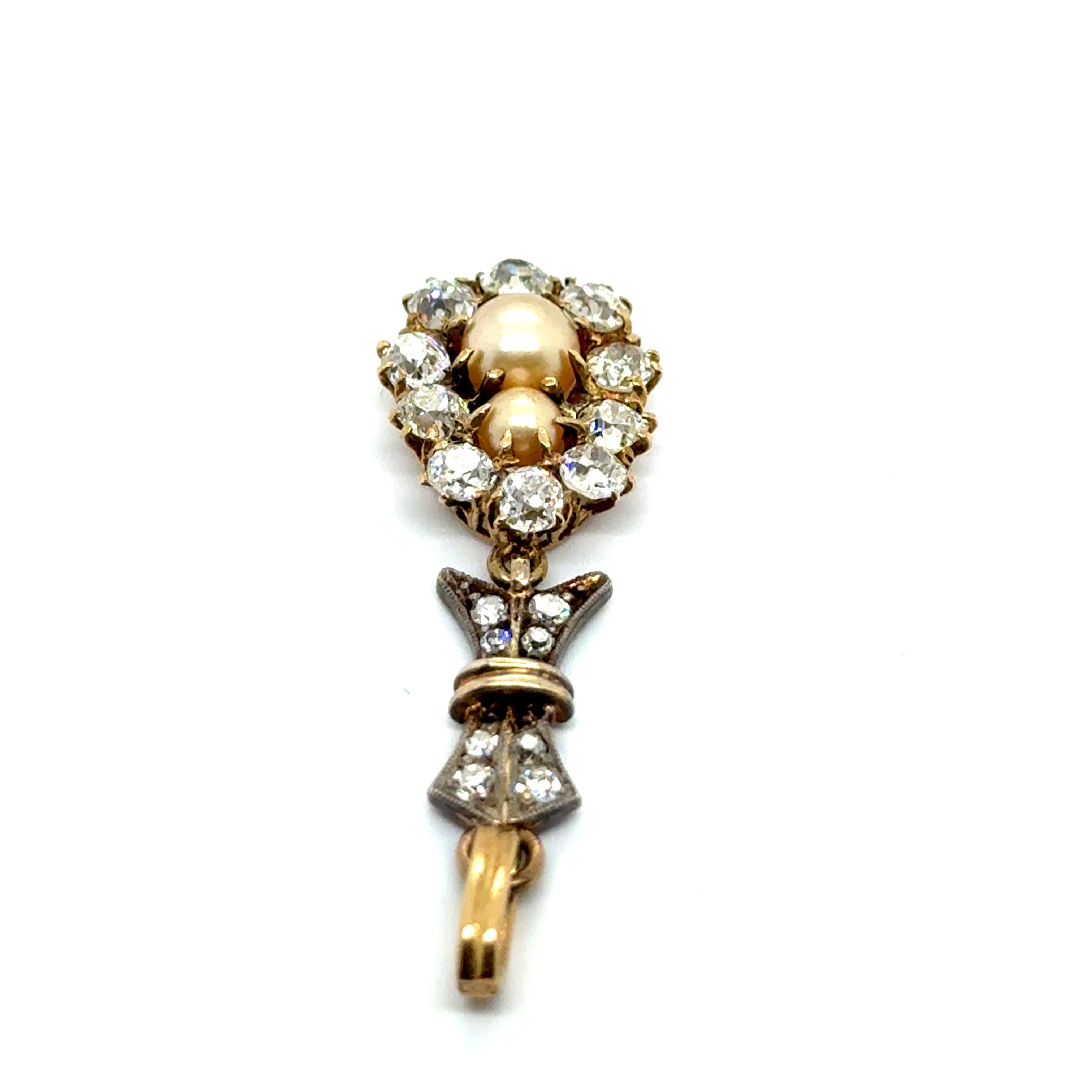 Antique Pendant with Natural Pearls & Old Cut Diamonds in Gold & Silver For Sale 3