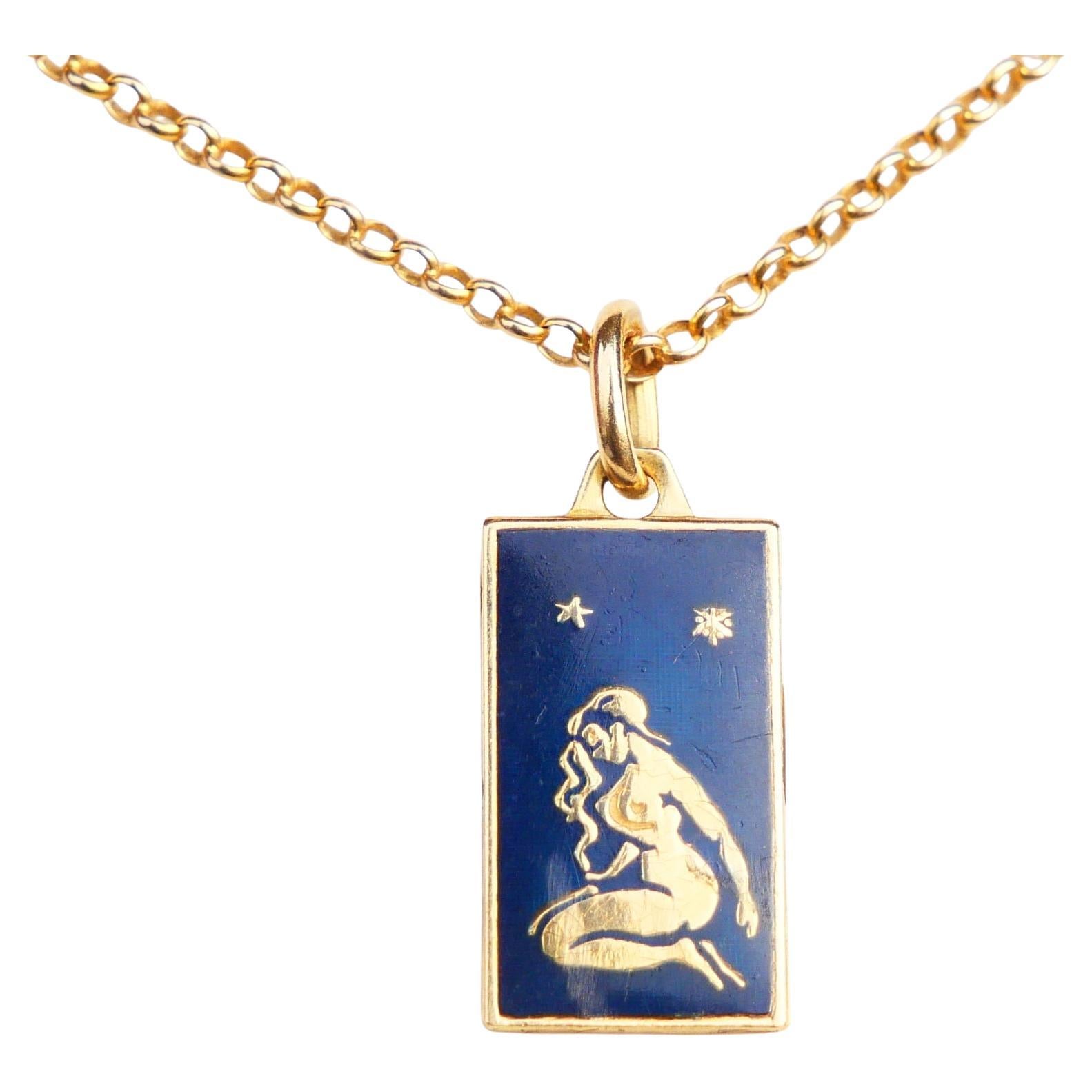 Vintage Pendant Zodiac Constellation Virgo Maiden Enamel solid 18K Gold / 3.11gr For Sale