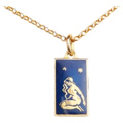 Pendentif vintage Zodiac Constellation Virgo jeune fille en émail massif 18 carats / 3,11 g