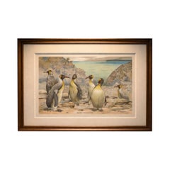 Antique Penguin Print Giant Penguins Coastal Scene Chromolithograph c.1895
