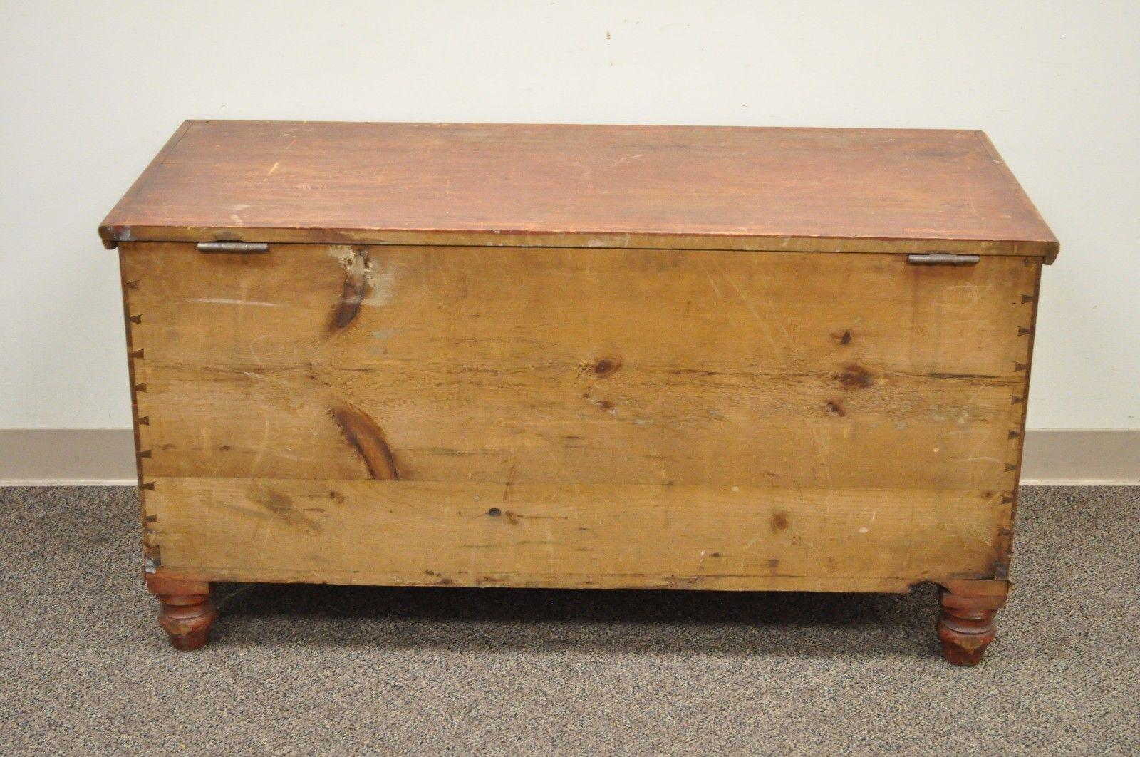 19th Century Antique Pennsylvania Dovetailed Red Painted Rustic Primitive Blanket Chest Trunk For Sale