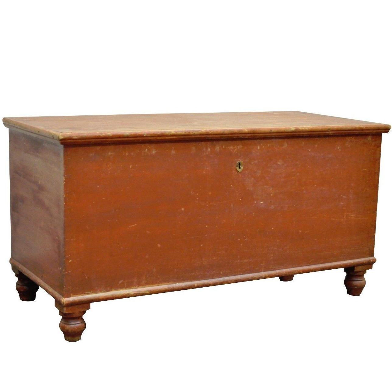 Antique Pennsylvania Dovetailed Red Painted Rustic Primitive Blanket Chest Trunk For Sale