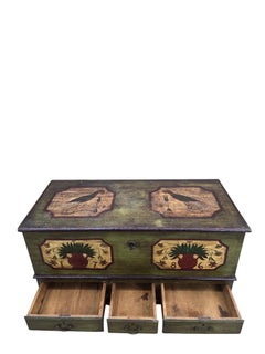 Antique Pennsylvania Dutch Folk Art Painted Blanket Chest / Hope Chest Dated 178
