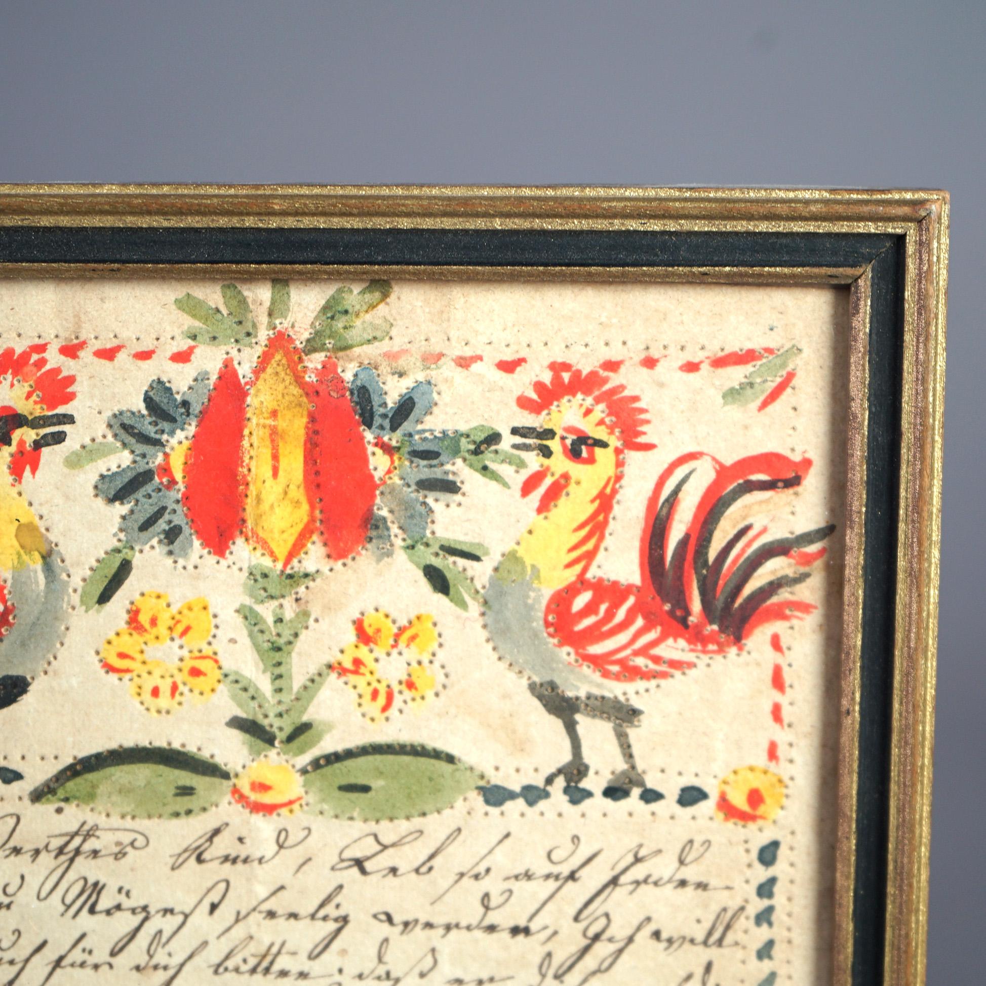 Hand-Painted Antique Pennsylvania Dutch Hand Painted Fraktur Early 19thC