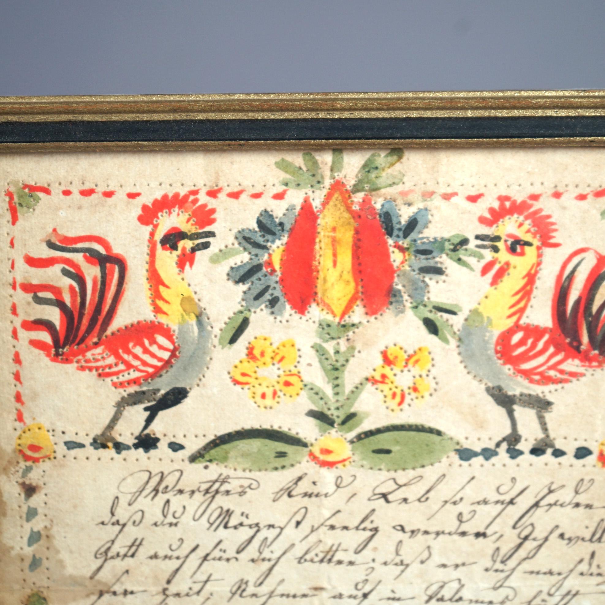 Antique Pennsylvania Dutch Hand Painted Fraktur Early 19thC In Good Condition In Big Flats, NY