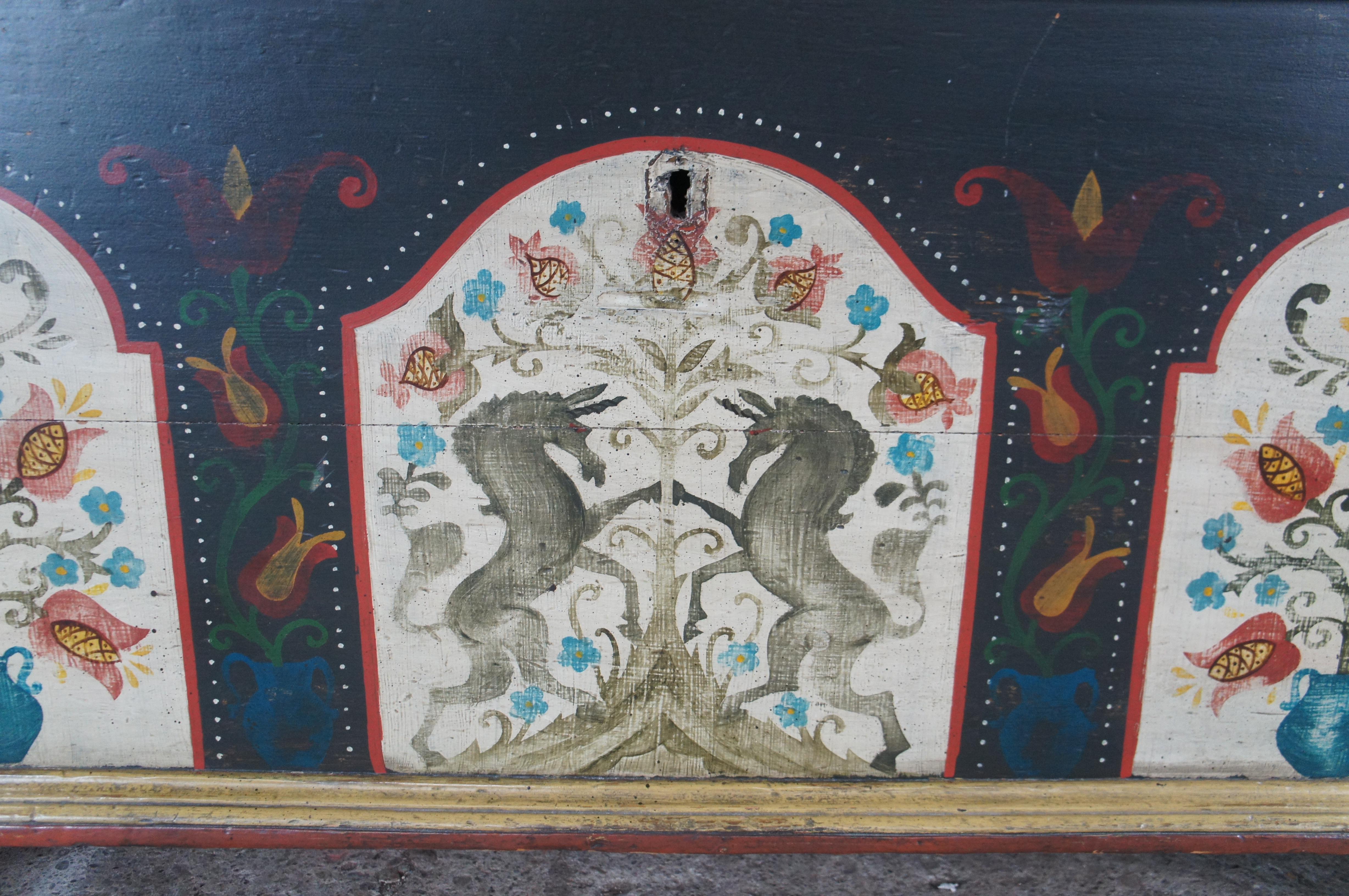 Antiguo Pennsylvania Dutch Unicorn Tronco Manta Esperanza Boda Arca 50