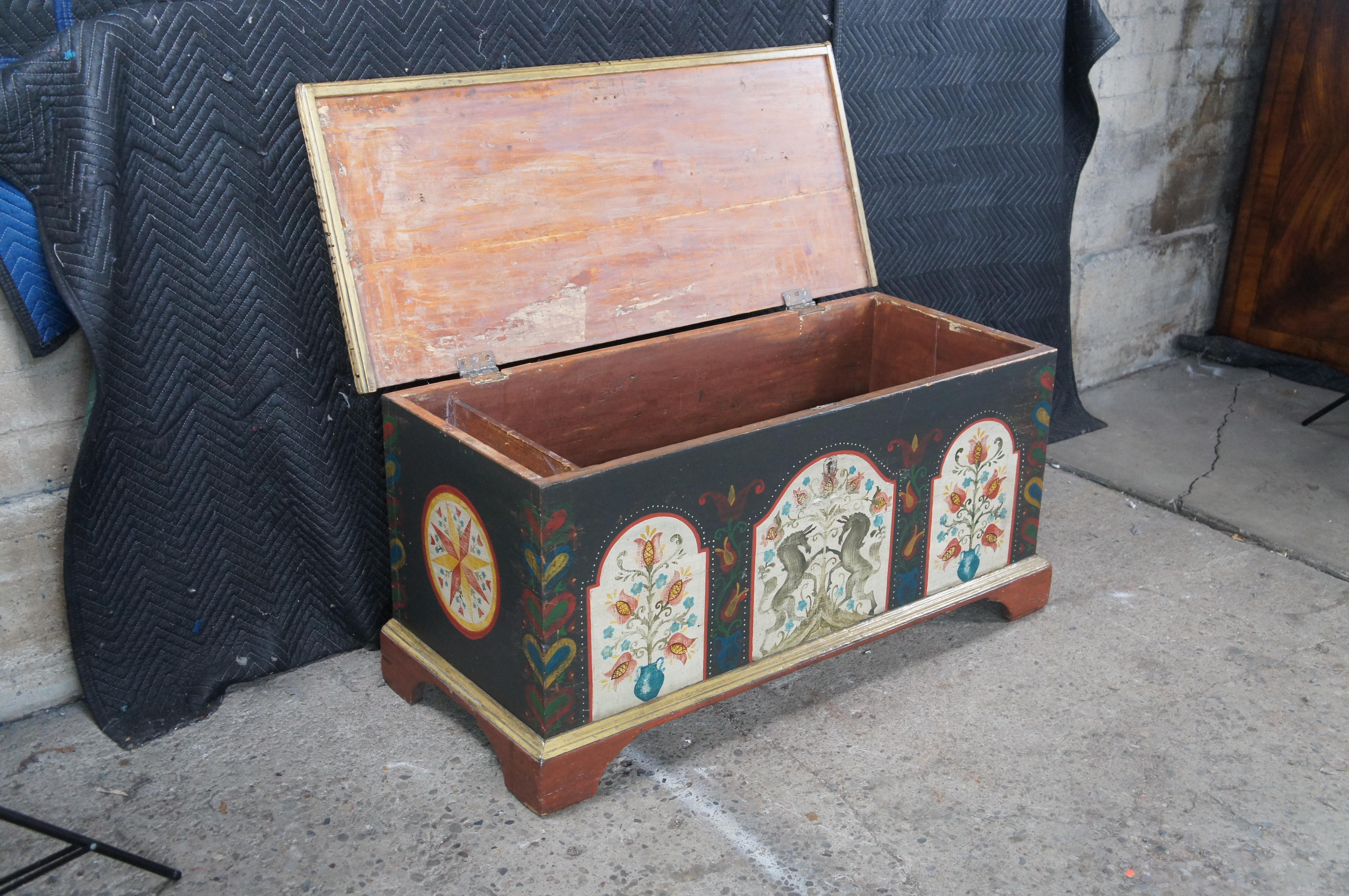 Antiguo Pennsylvania Dutch Unicorn Tronco Manta Esperanza Boda Arca 50