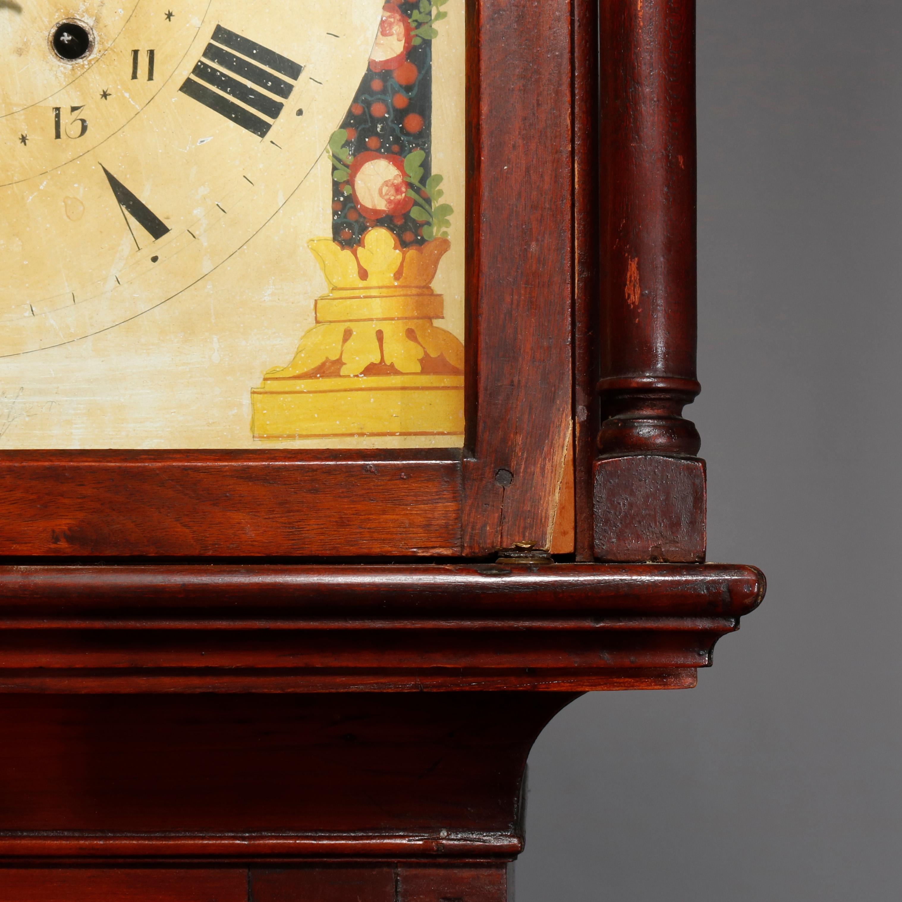 Carved Antique Pennsylvania Federal  Mahogany Tall Case Clock, 18th Century
