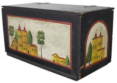 Antique Pennsylvania German Folk Art Painted Pine Toy Blanket Chest Castle