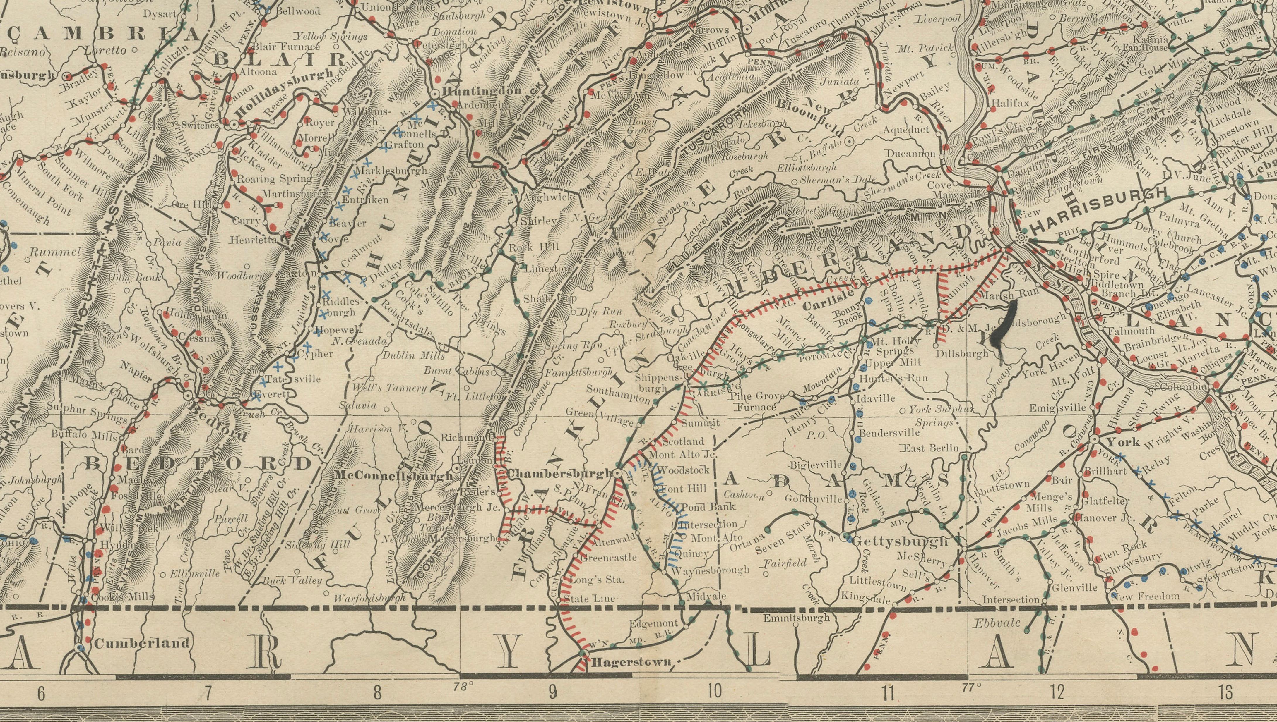 Antique Pennsylvania Map Wall Art – Railroads, Mountains & Cities, Rand McNally