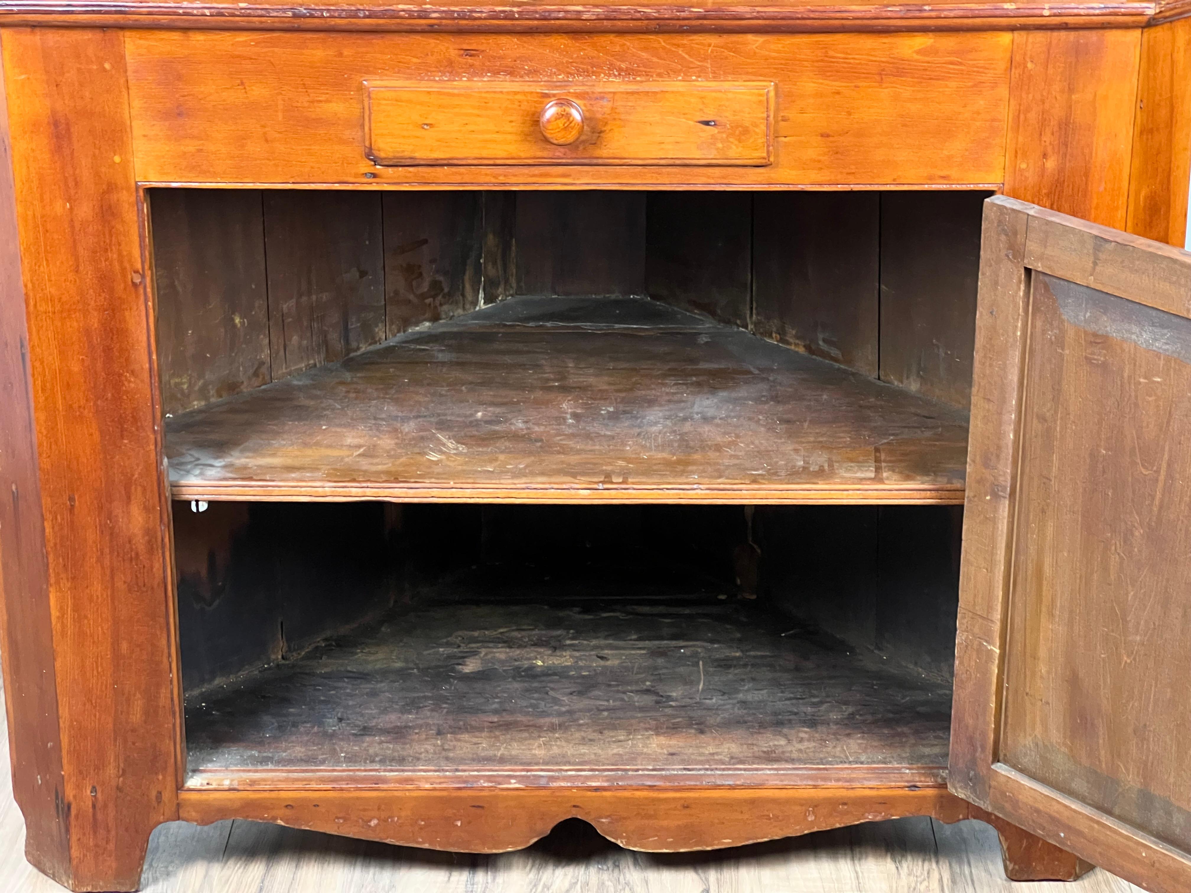 Armoire d'angle de Pennsylvanie ancienne à neuf panneaux de verre avec porte d'angle c. Début du 19e siècle en vente 2
