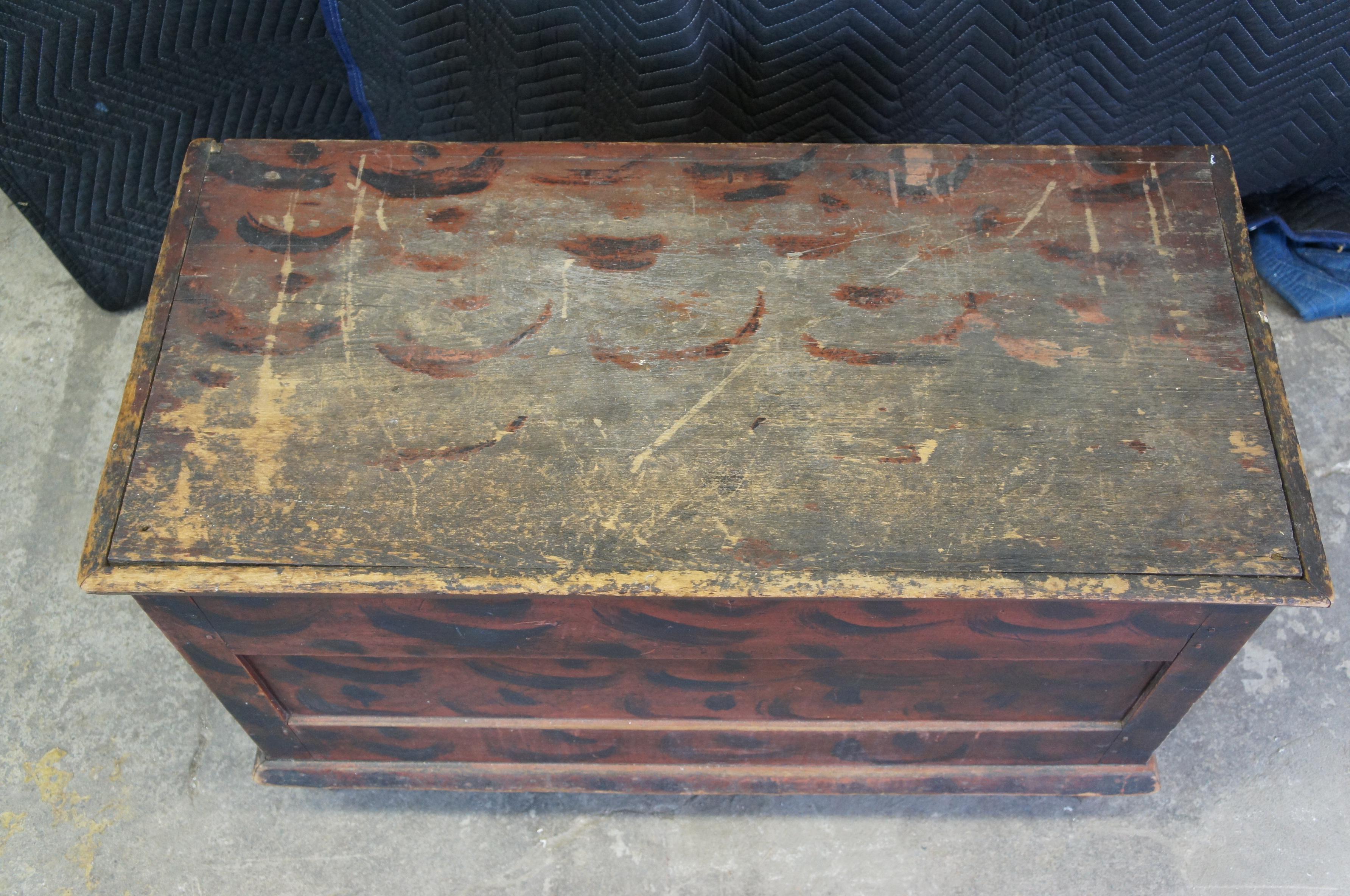 19th Century Antique Pennsylvania Pine Smoke Painted Footed Blanket Chest Storage Trunk
