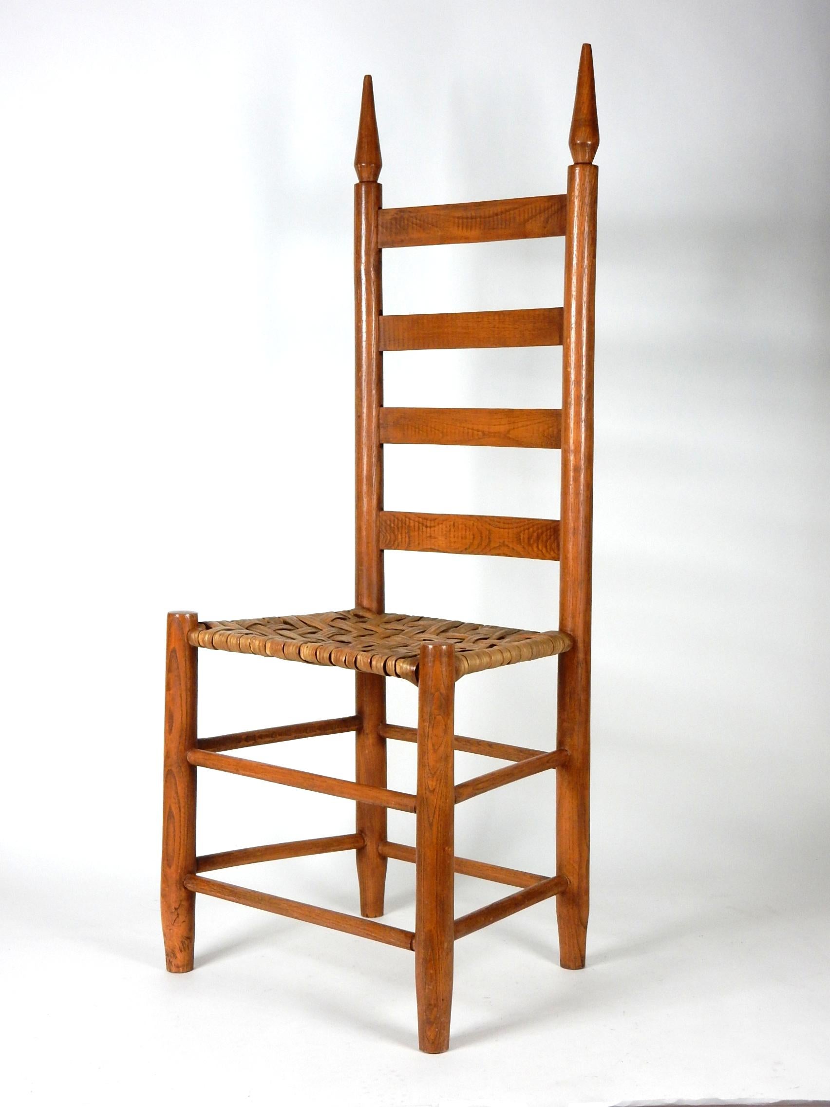 Antique Pennsylvania Shaker Style Tall Ladderback & Rush Dining Chair Set In Good Condition For Sale In Las Vegas, NV