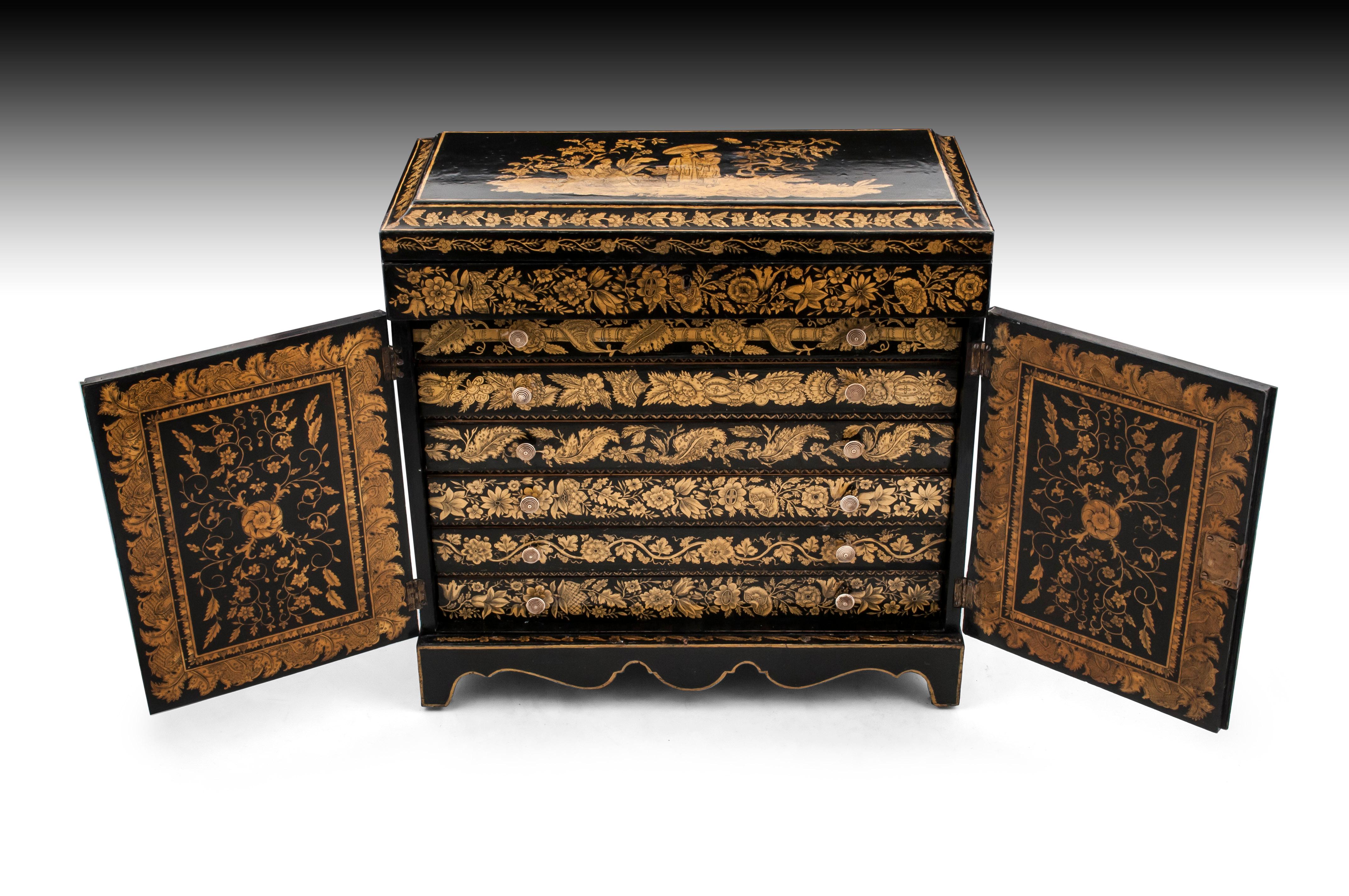 Chinoiserie Penwork Grand Tour Treasure Cabinet Early 19th Century For Sale 10