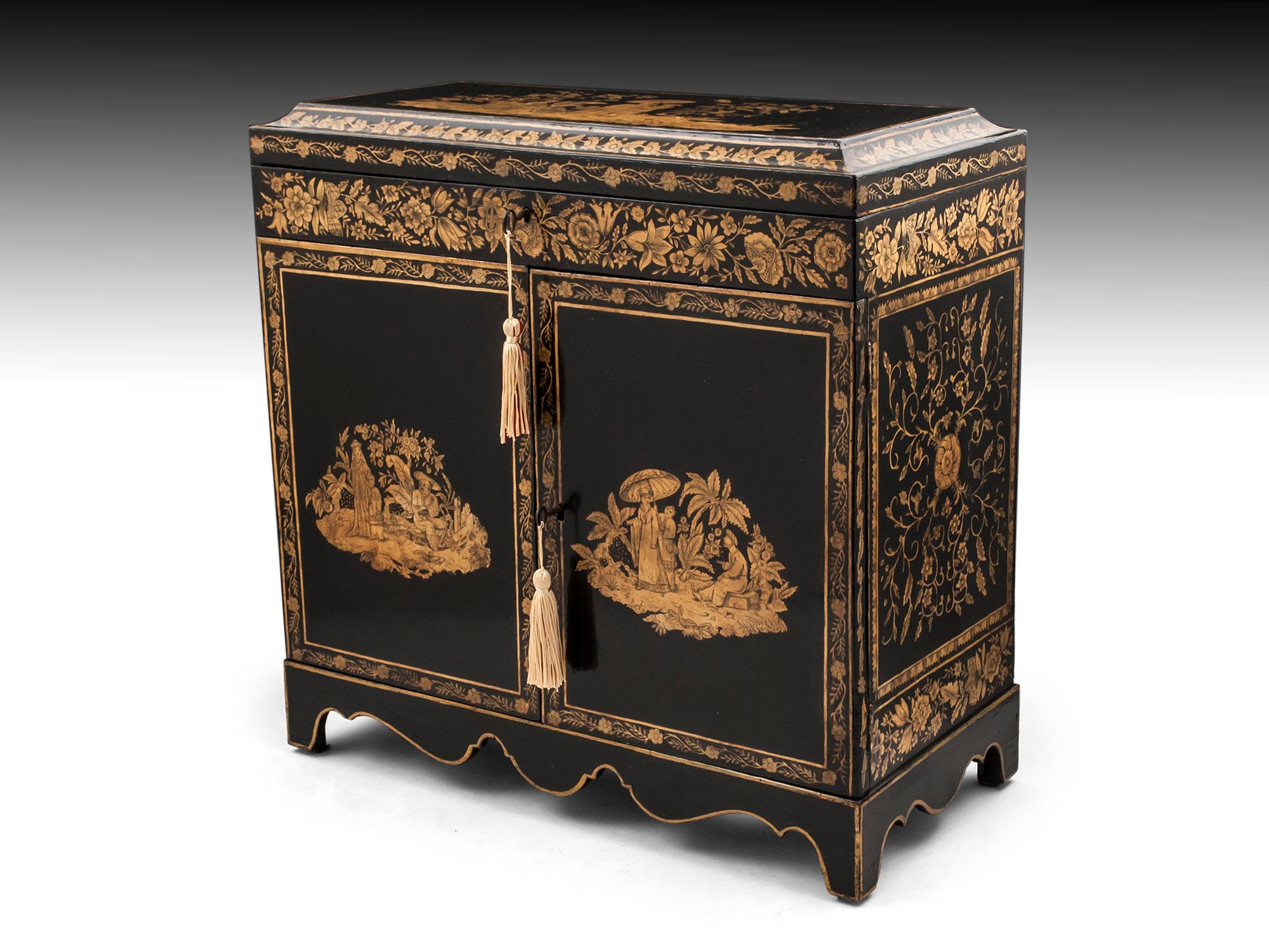 Chinoiserie Penwork Grand Tour Treasure Cabinet Early 19th Century For Sale 12