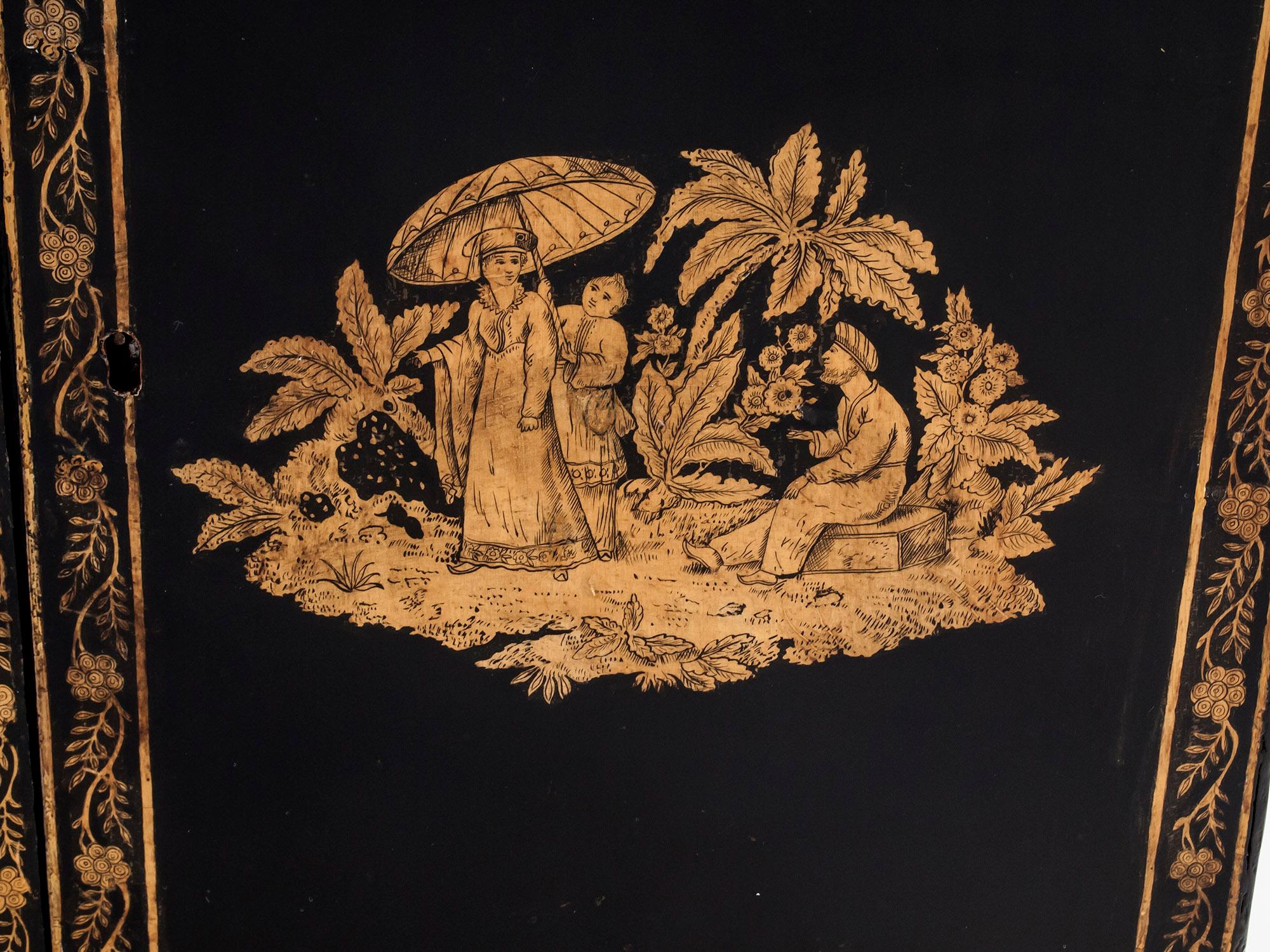 Georgian Chinoiserie Penwork Grand Tour Treasure Cabinet Early 19th Century For Sale