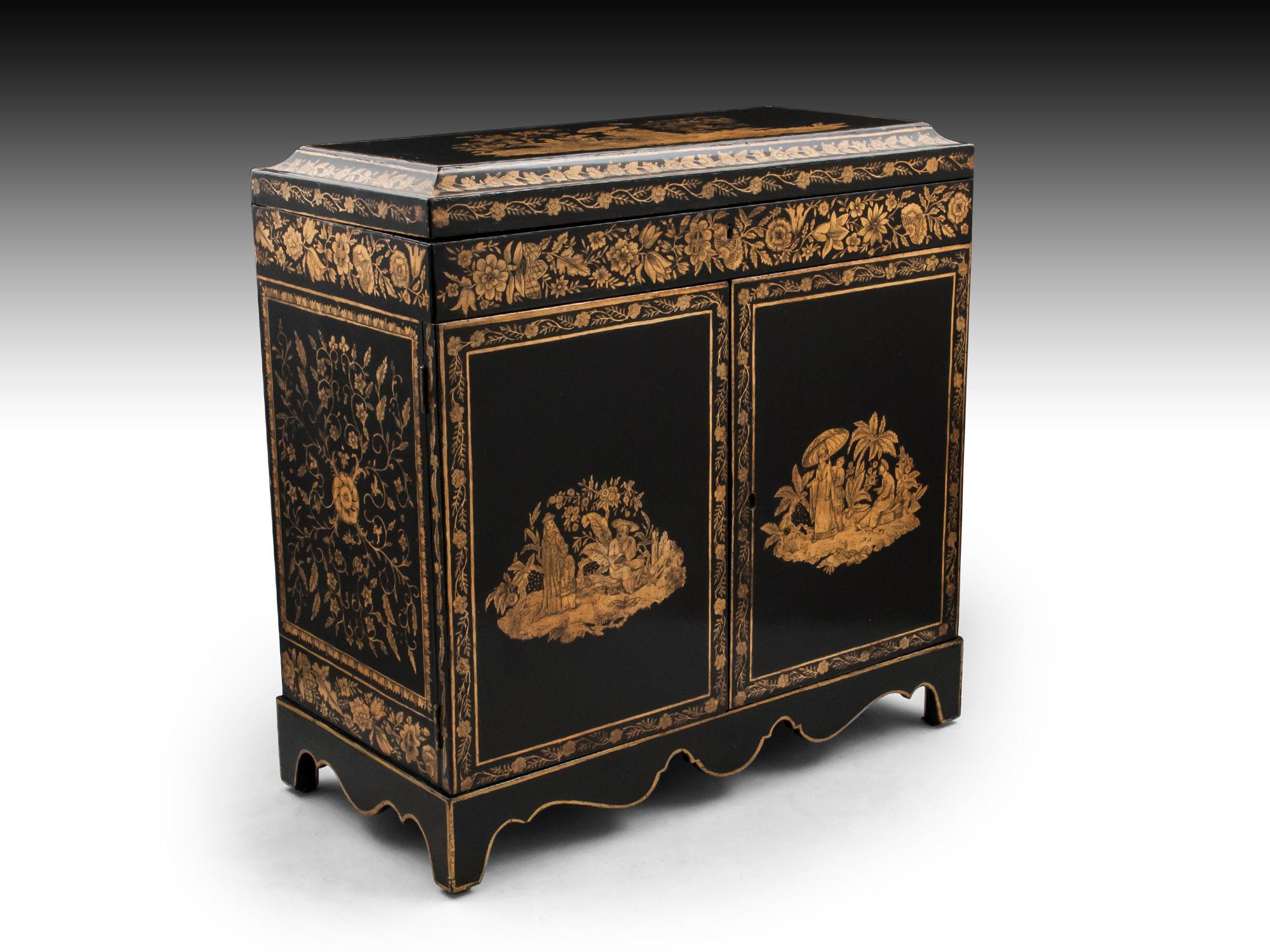 Chinoiserie Penwork Grand Tour Treasure Cabinet Early 19th Century In Good Condition For Sale In Northampton, United Kingdom