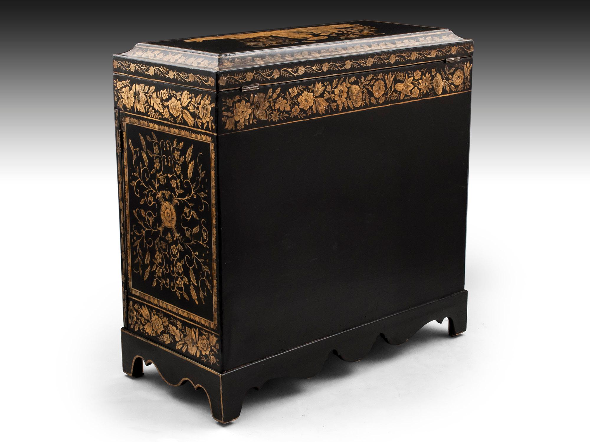 Velvet Chinoiserie Penwork Grand Tour Treasure Cabinet Early 19th Century For Sale