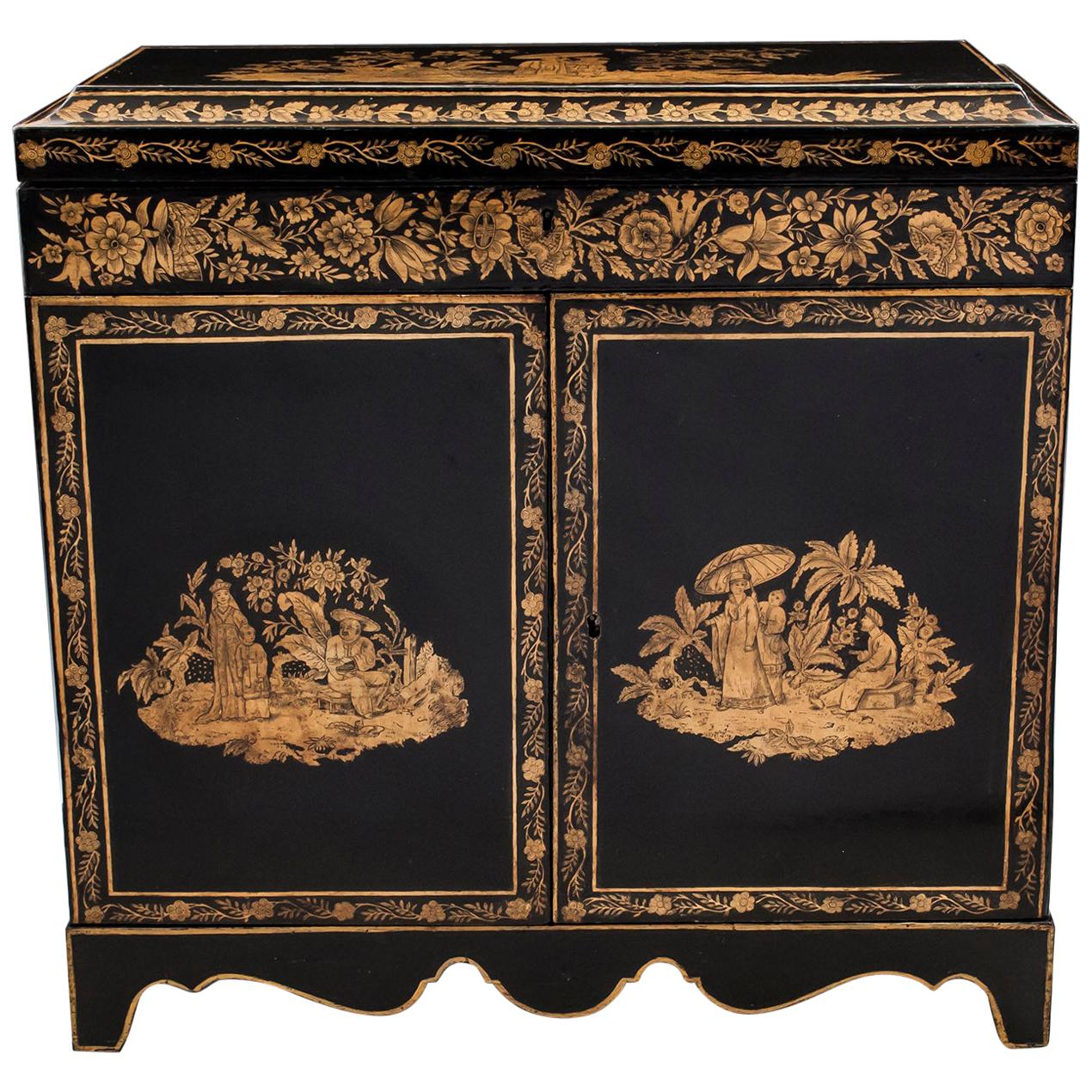 Chinoiserie Penwork Grand Tour Treasure Cabinet Early 19th Century For Sale