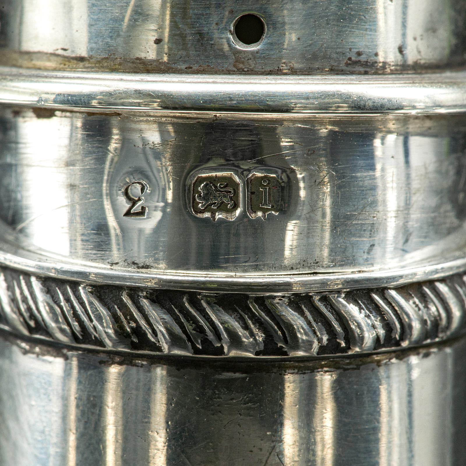 Antico Shakers, inglese, argento, edoardiano, marchio di garanzia, datato 1908 in vendita 3