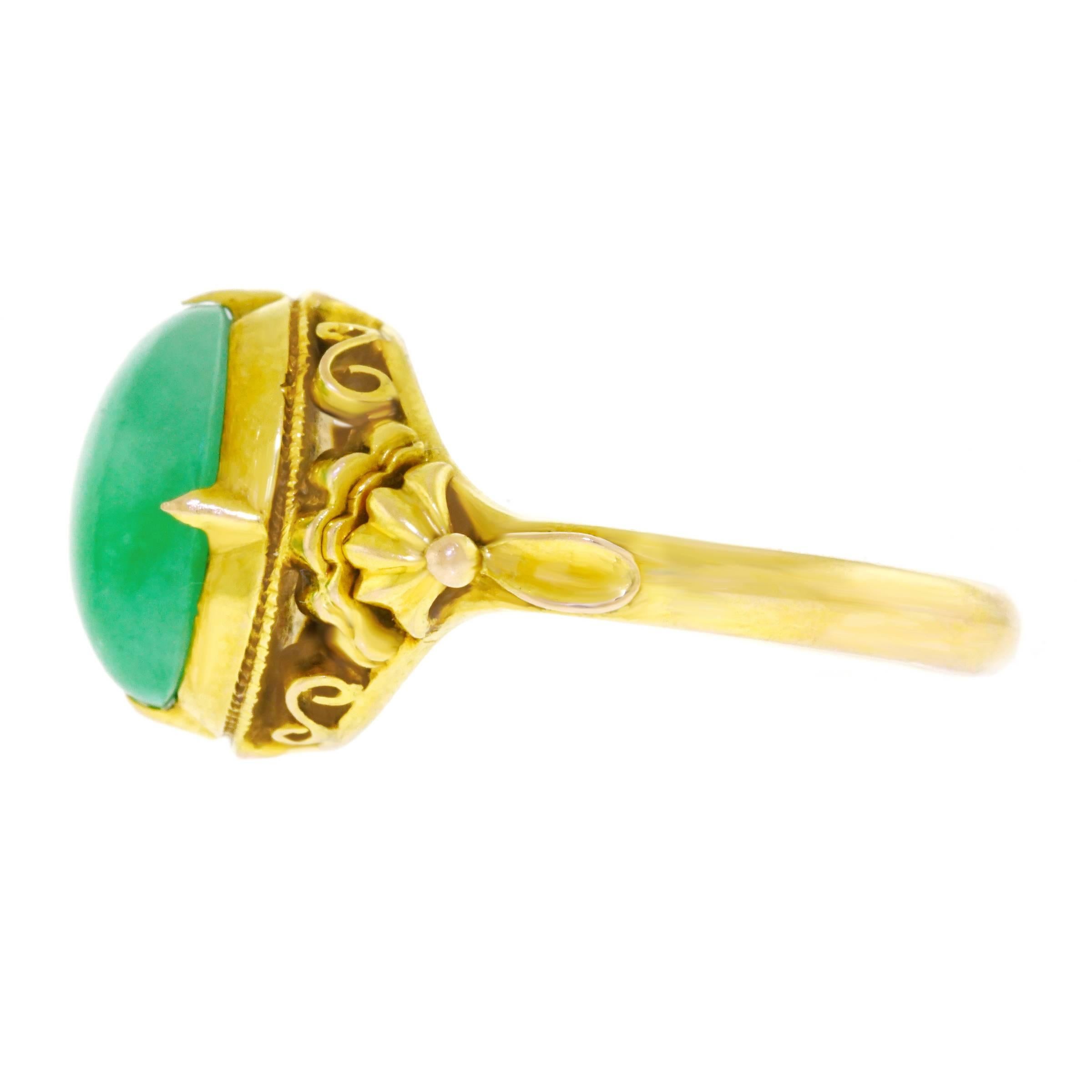 Antique Peranakan Jade Set Gold Ring 3