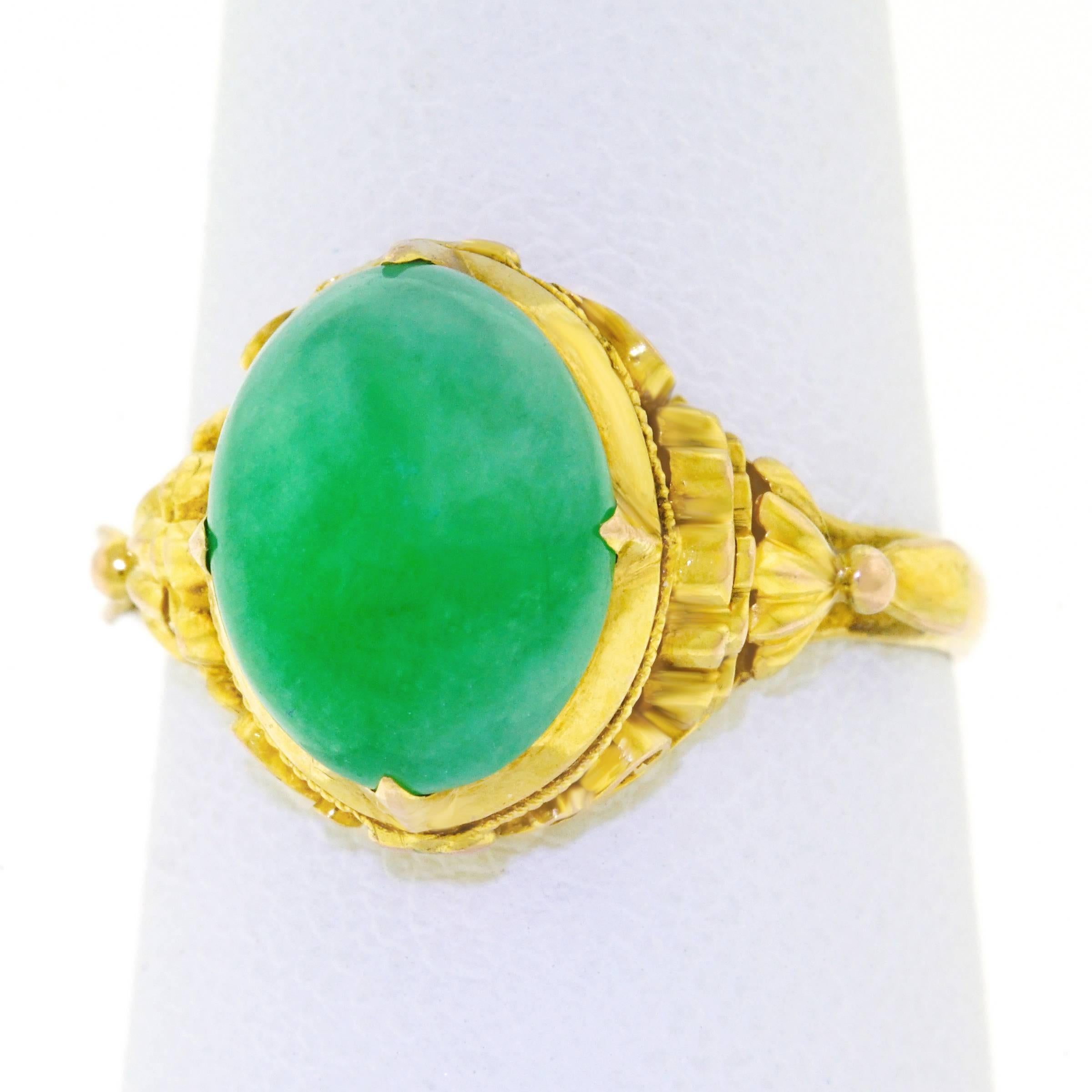 Antique Peranakan Jade Set Gold Ring 4