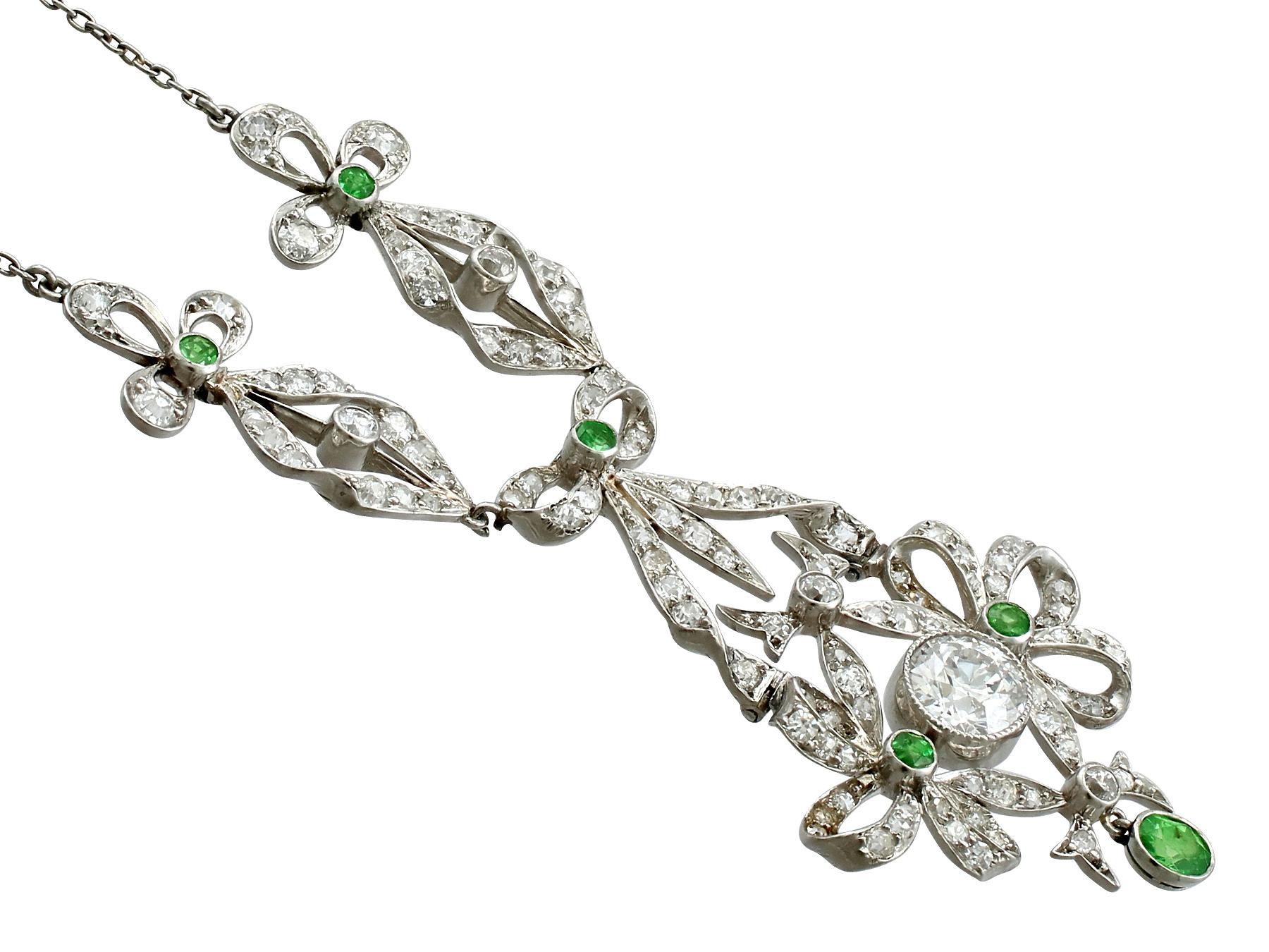 Old European Cut Antique Peridot and 2.53 Carat Diamond and Platinum Pendant, circa 1900