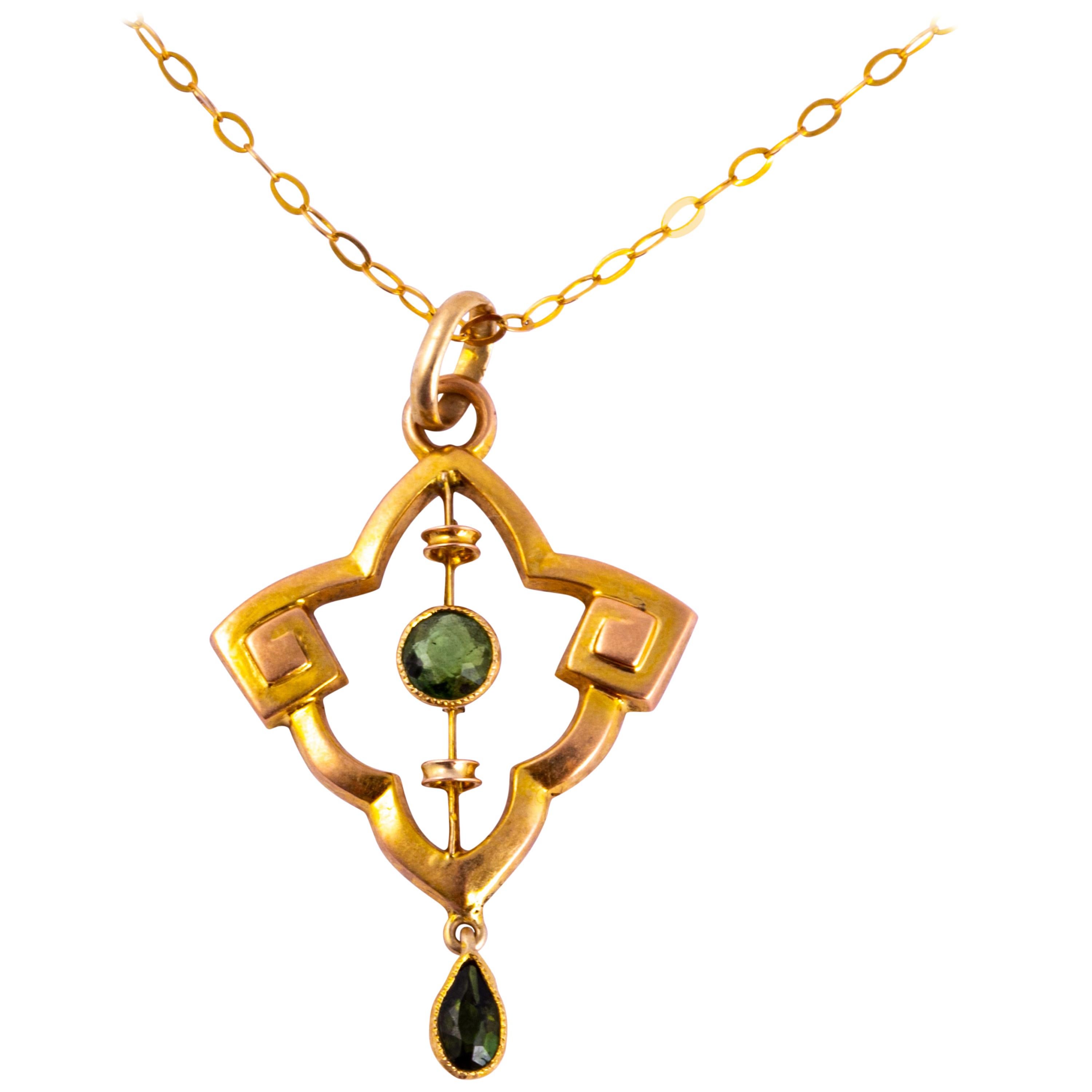 Antique Peridot and 9 Carat Gold Pendant and Chain