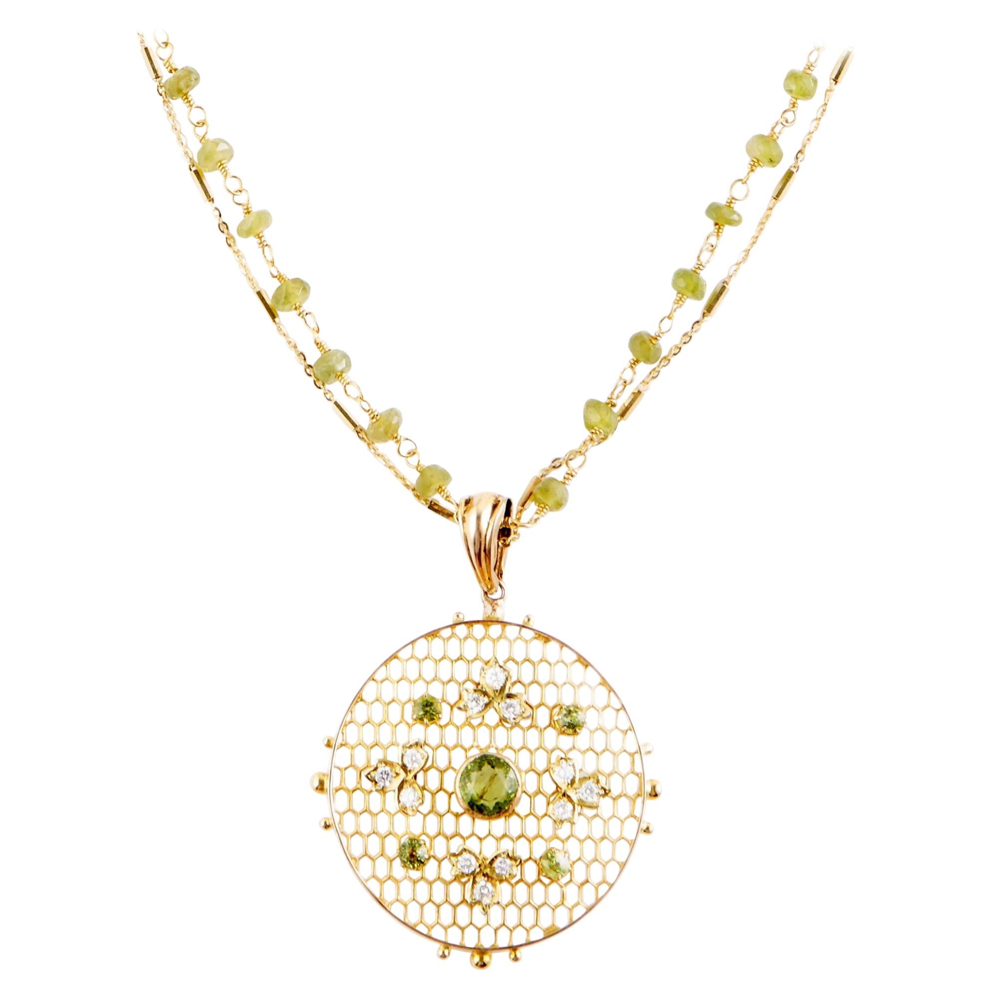 Antique Peridot and Diamond Pendant For Sale