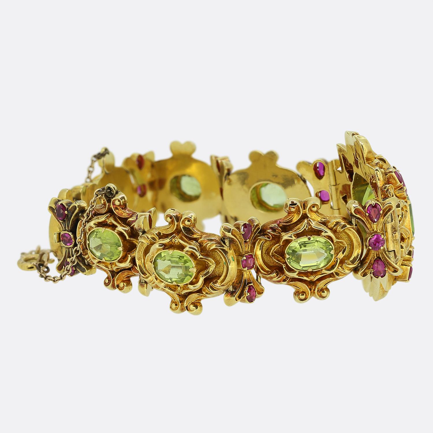 Victorian Antique Peridot and Ruby Bracelet