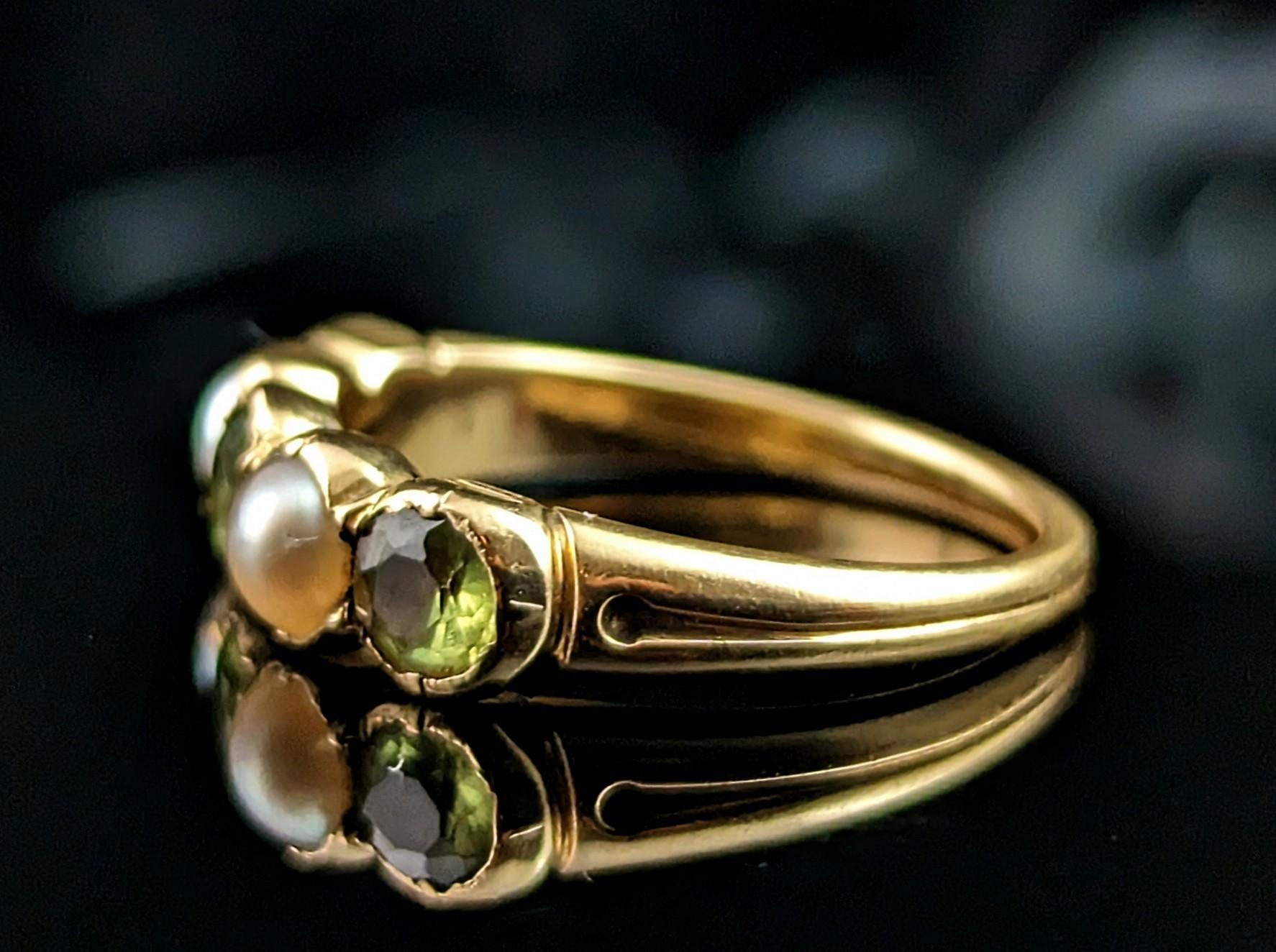 Antique Peridot and Split Pearl Half Hoop Ring, 18k Yellow Gold 3