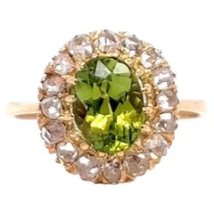 Antique Peridot Diamond 14 Karat Yellow Gold Cluster Ring