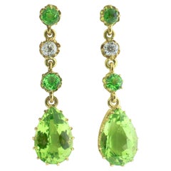 Antique Peridot, Diamond and Gold Earrings