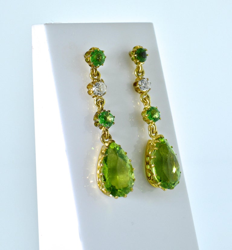 Antique Peridot, Diamond and Gold Earrings at 1stDibs