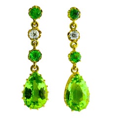 Antique Peridot, Diamond and Gold Earrings