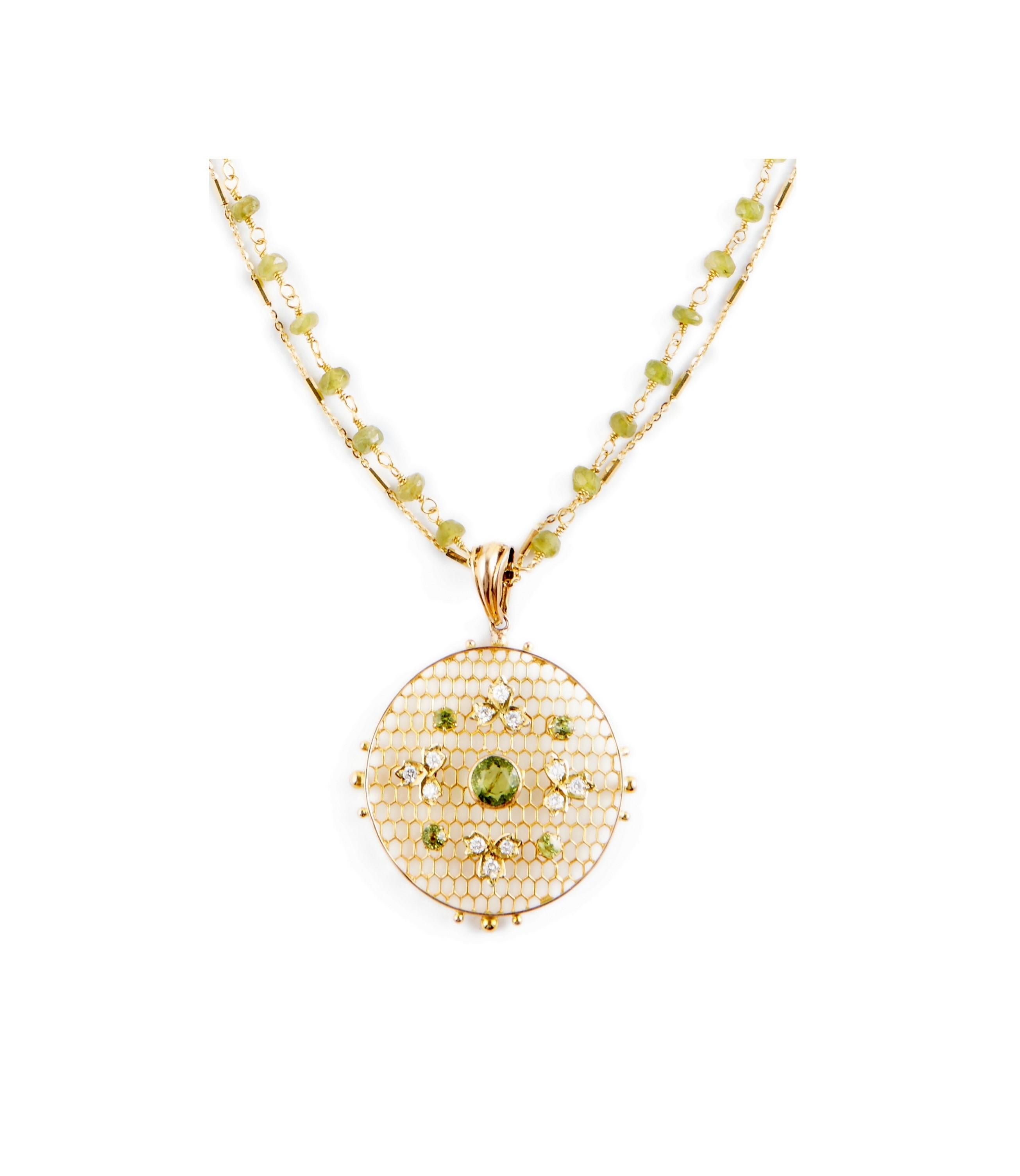 Romantic Antique Peridot and Diamond Pendant For Sale