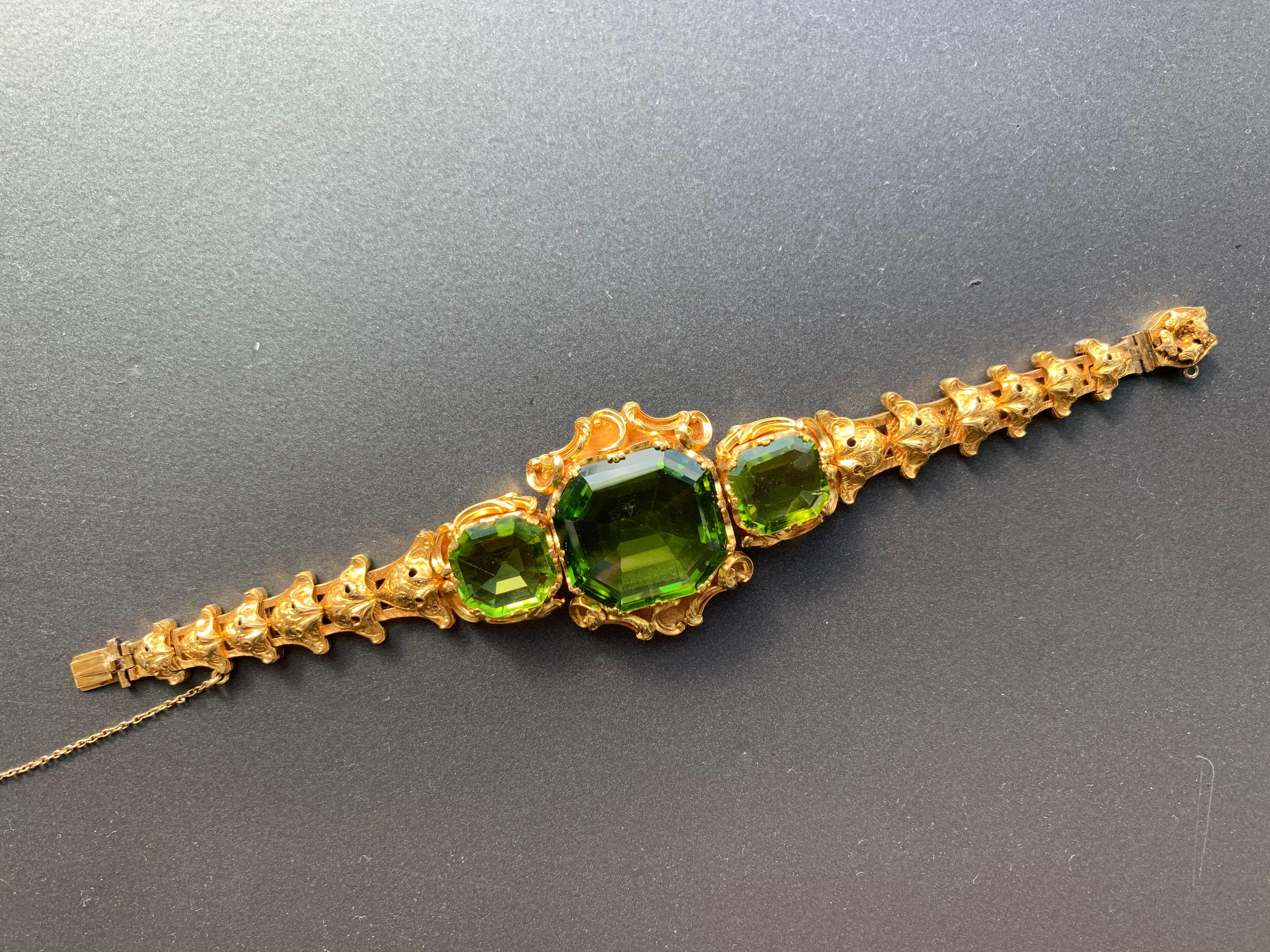 Antique Peridot Gold Bracelet
Made Circa 1900
Possibly Austrian origin
7 inches long
39.7 grams
