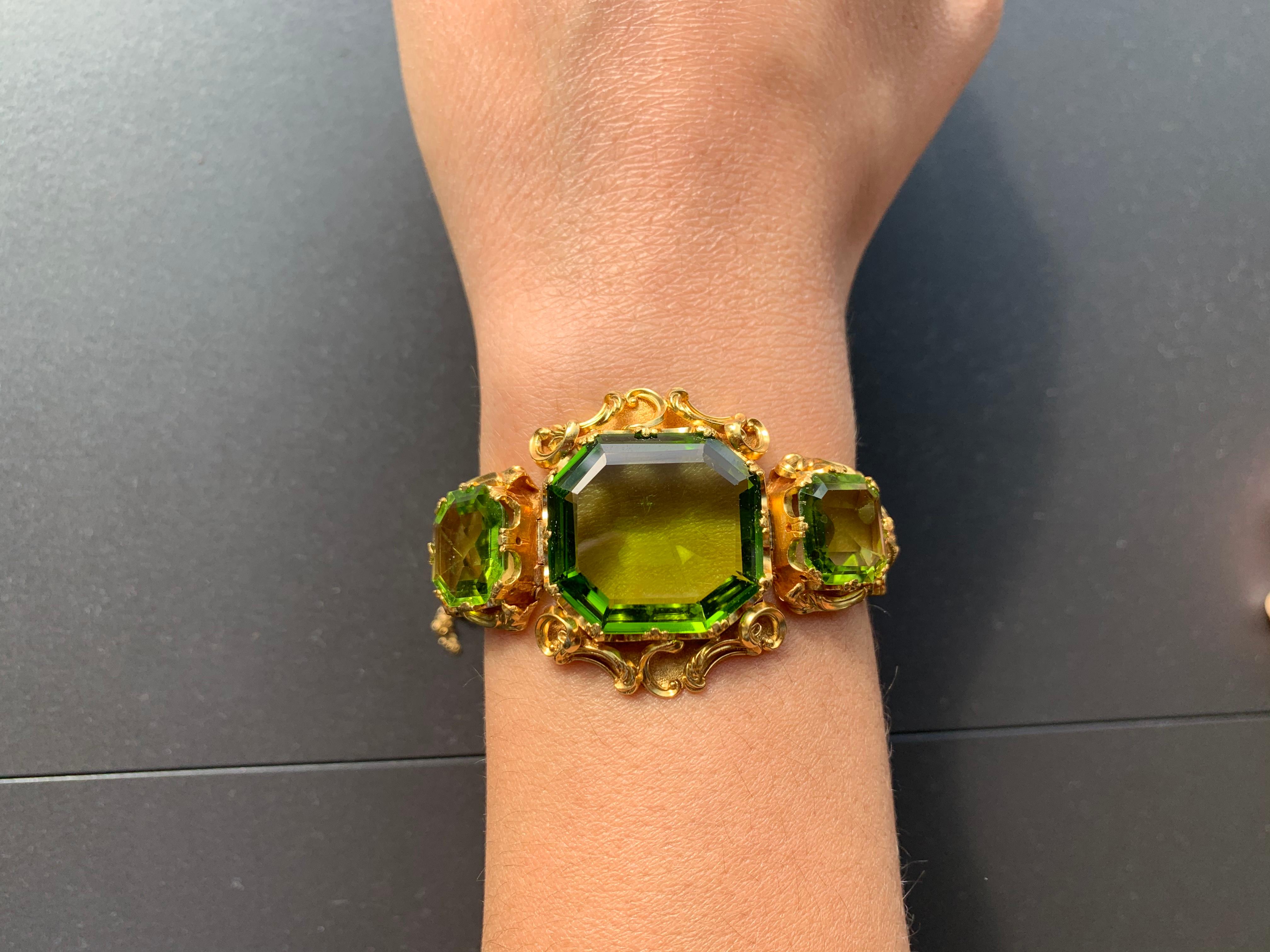 Emerald Cut Antique Peridot Gold Bracelet