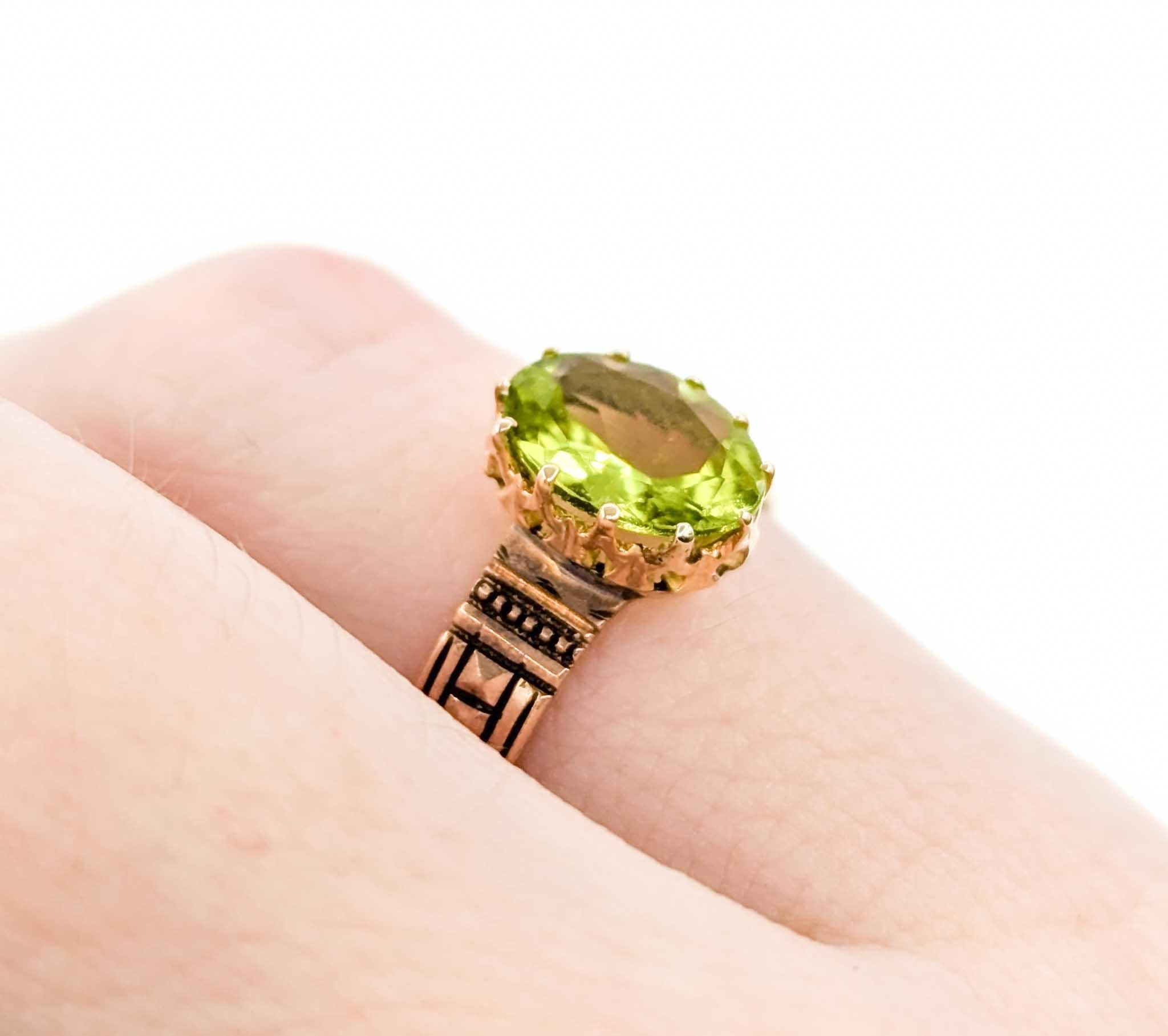 Oval Cut Antique Peridot Ring in Rose Gold