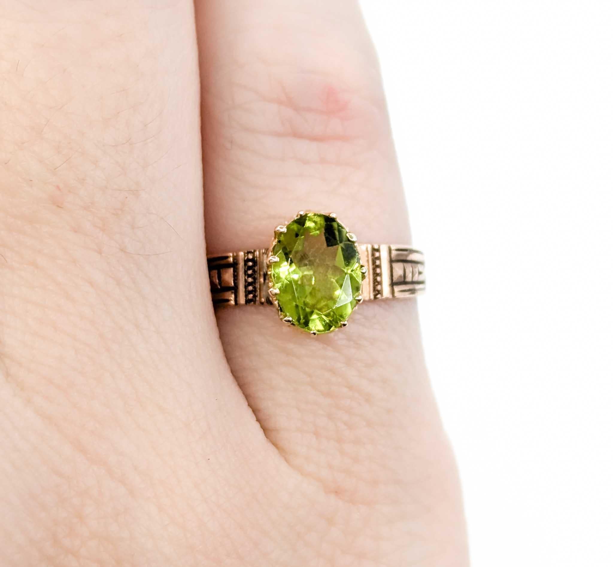 Antique Peridot Ring in Rose Gold In Excellent Condition In Bloomington, MN