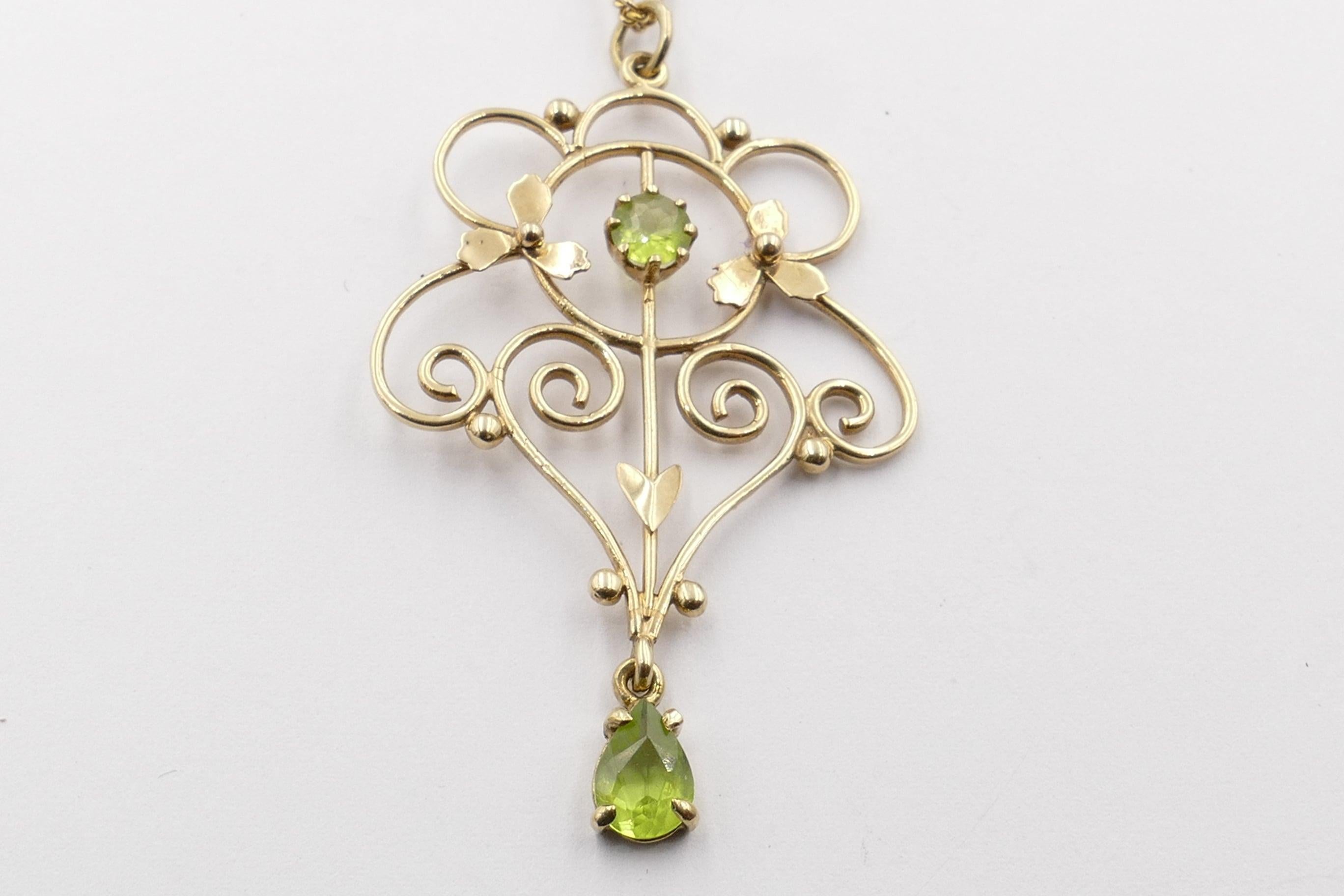 Mixed Cut Antique Peridot Yellow Gold Pendant For Sale