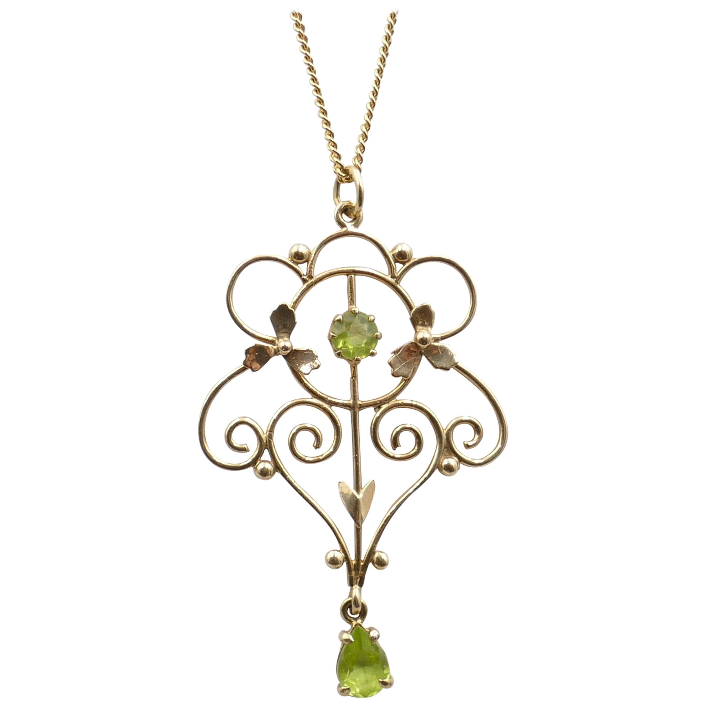 Antique Peridot Yellow Gold Pendant For Sale