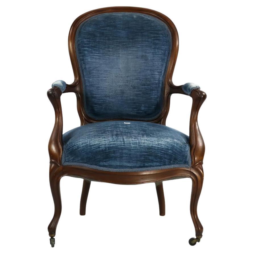 Antique Period American Victorian Carved Walnut Saloon Back Armchair Circa 1850 For Sale