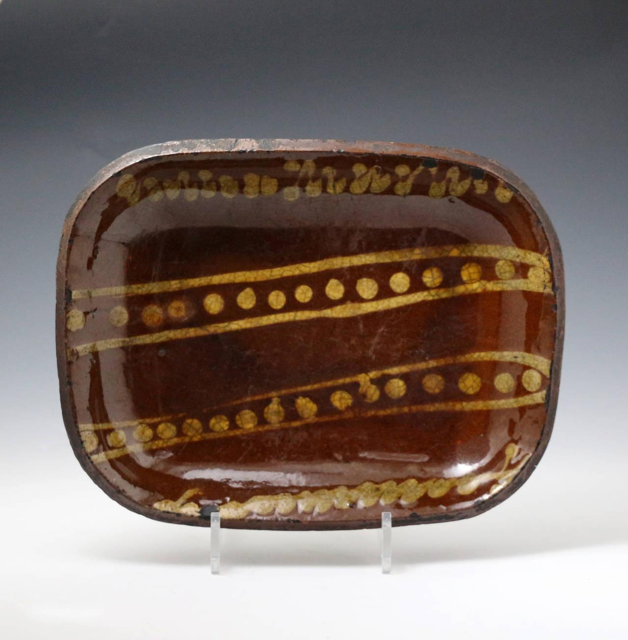 British Antique period English slipware earthenware baking or loaf dish late 18thc. For Sale