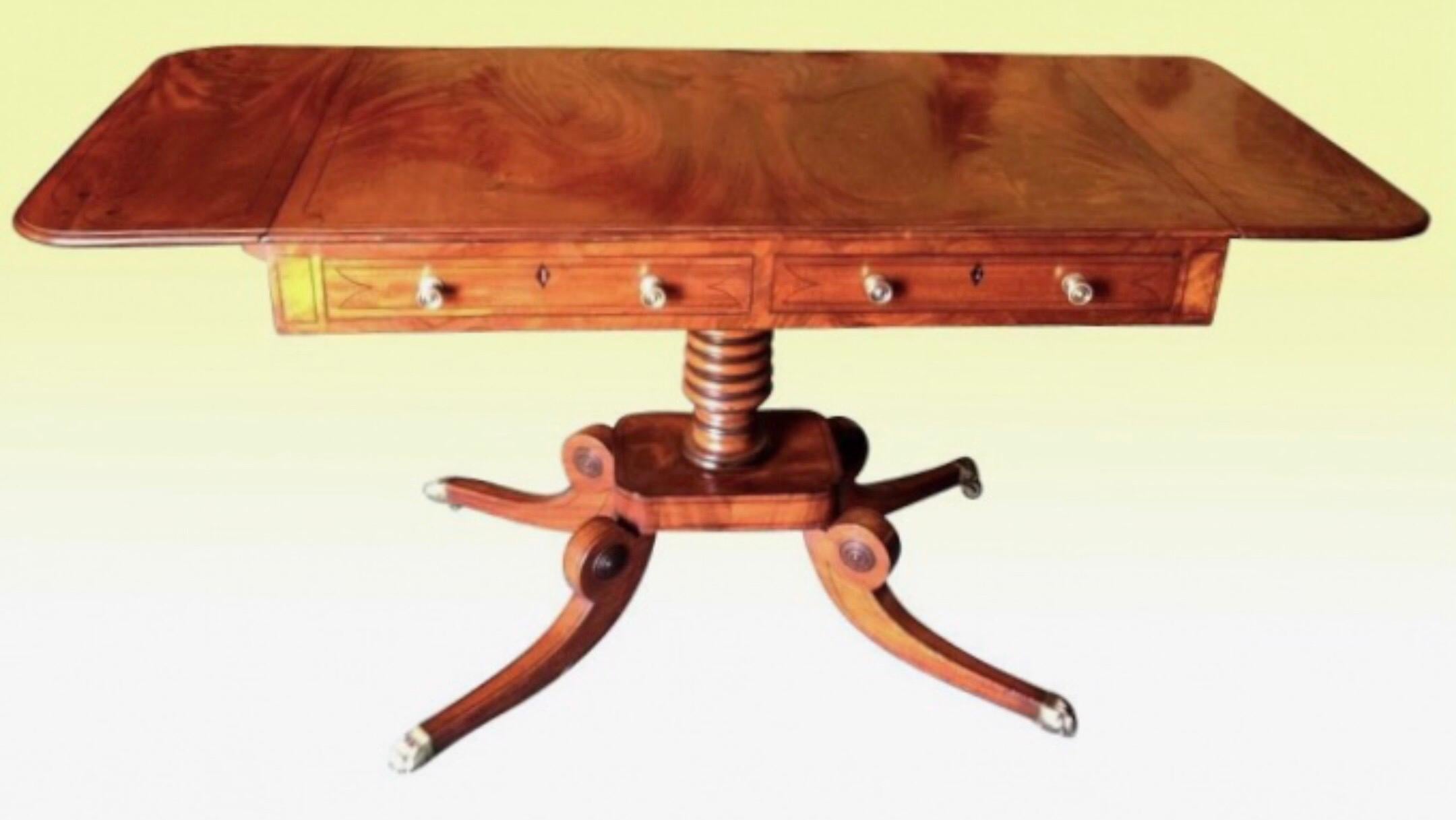European Antique Period Regency Inlaid Mahogany Sofa Table For Sale