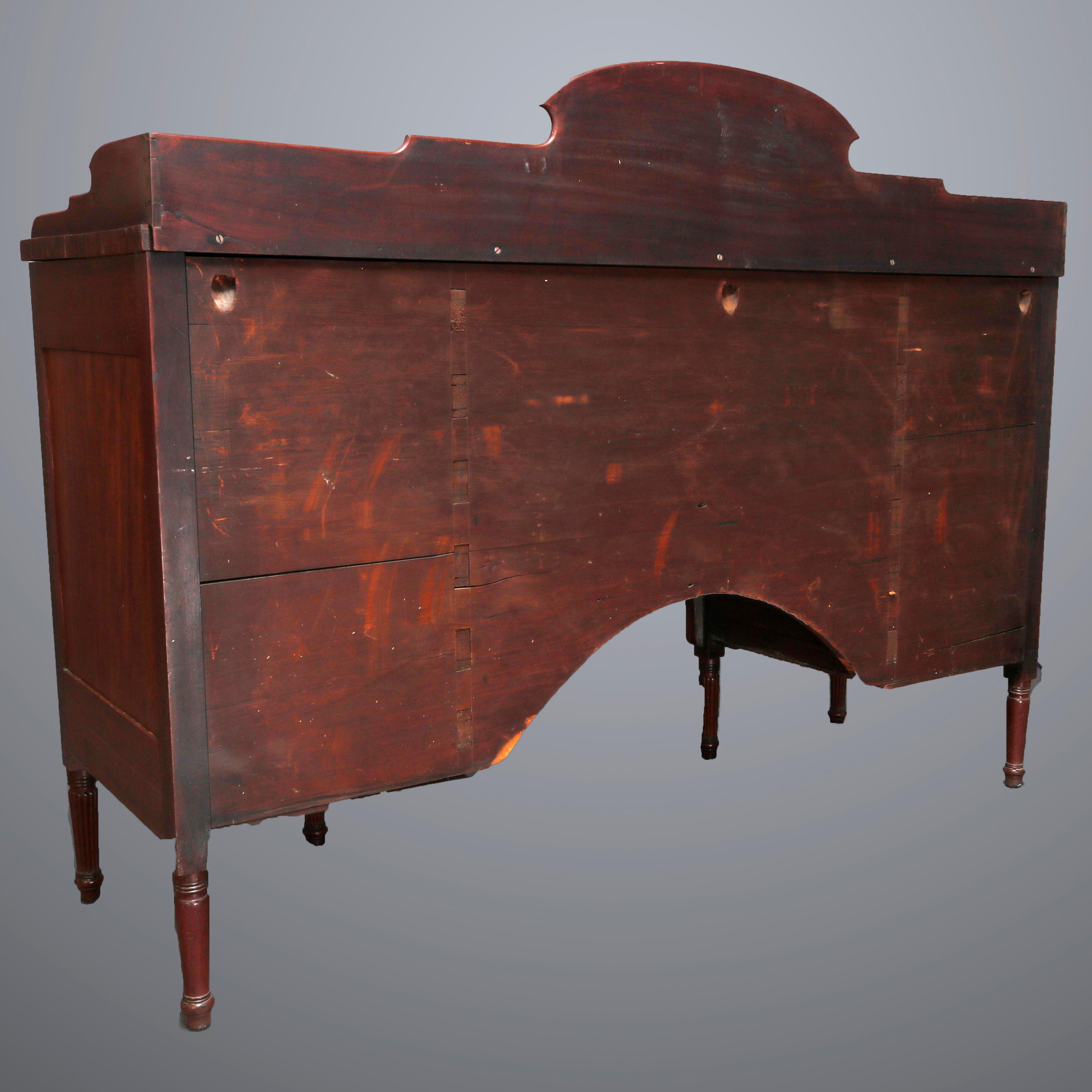 Carved Antique Period Sheraton Flame Mahogany Bow-Front Sideboard, 19th Century