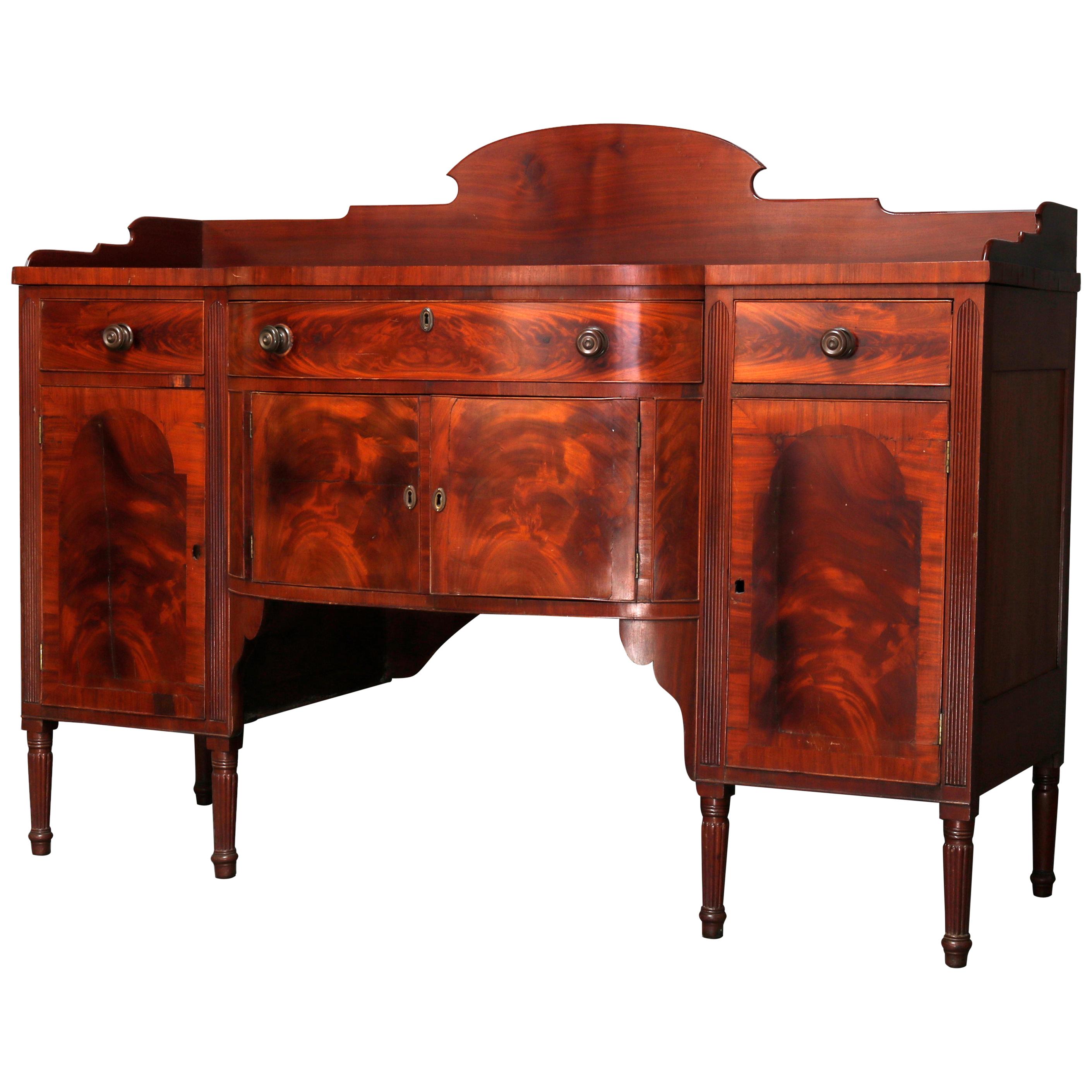 Antique Period Sheraton Flame Mahogany Bow-Front Sideboard, 19th Century