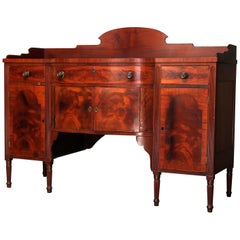 Antique Period Sheraton Flame Mahogany Bow-Front Sideboard, 19th Century