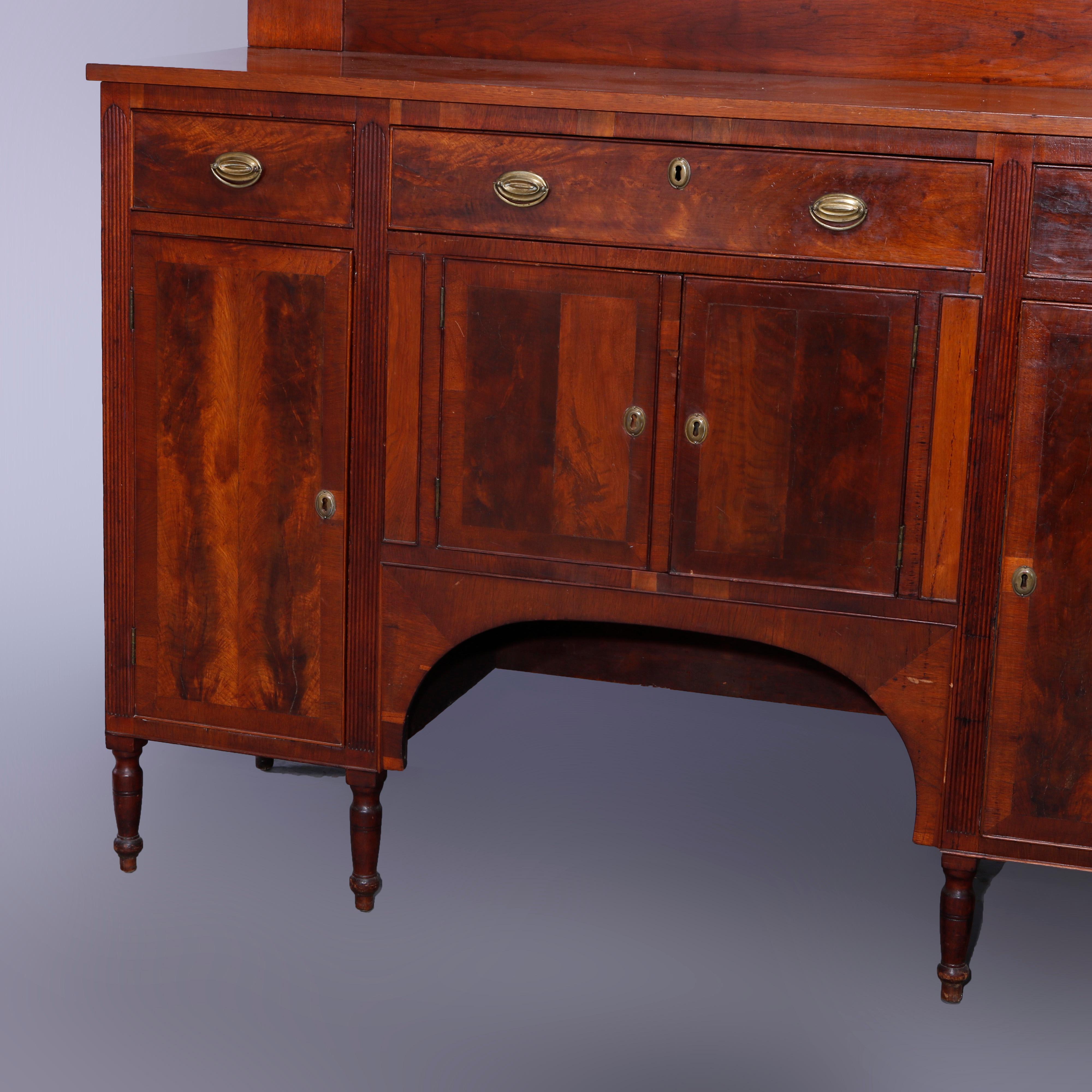 Carved Antique Period Sheraton Flame Mahogany Sideboard, Circa 1830