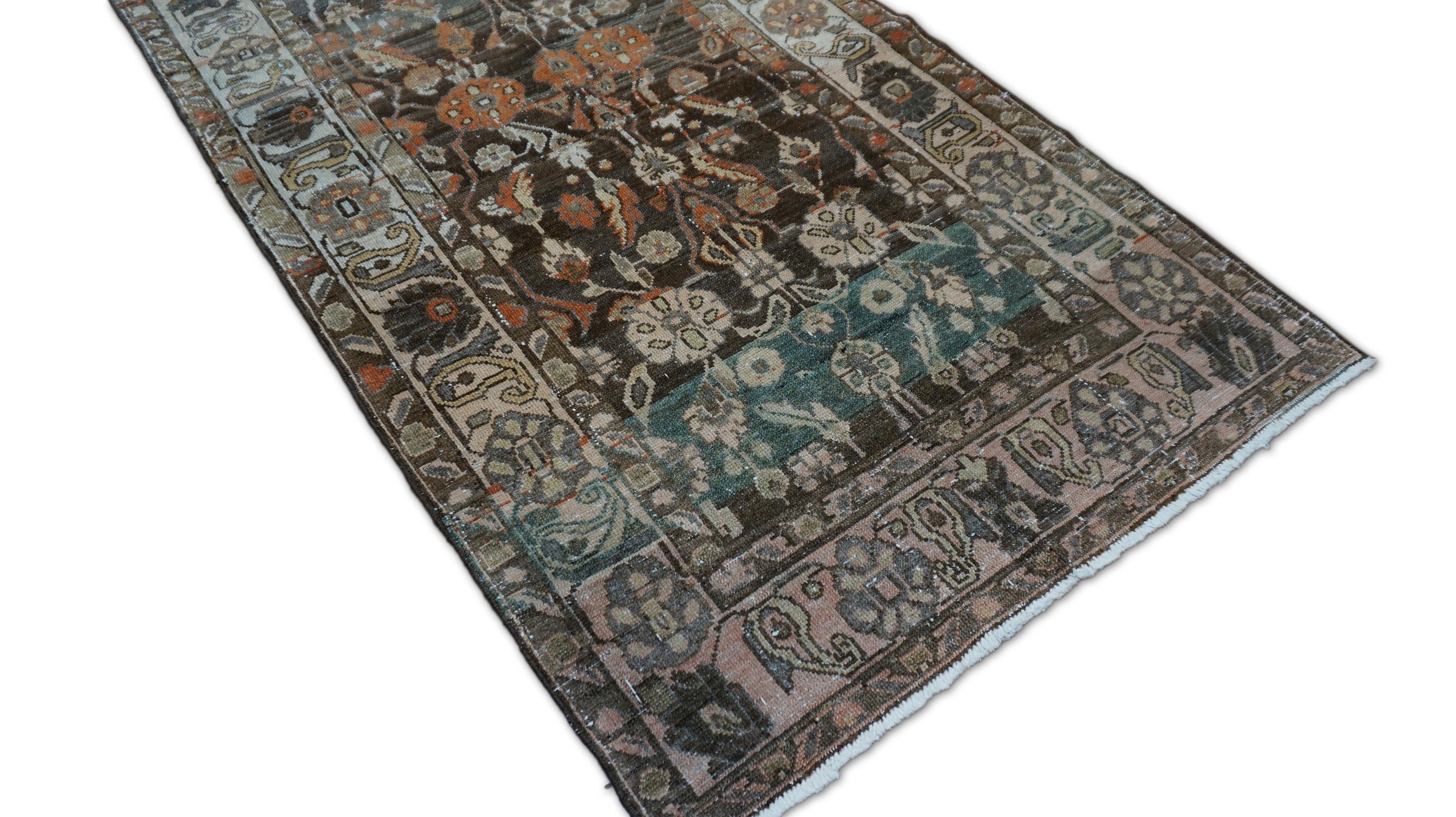 Antike Perisan Malayer Brown Floral Herati gemustert Läufer 3'5''x11' (Handgeknüpft) im Angebot